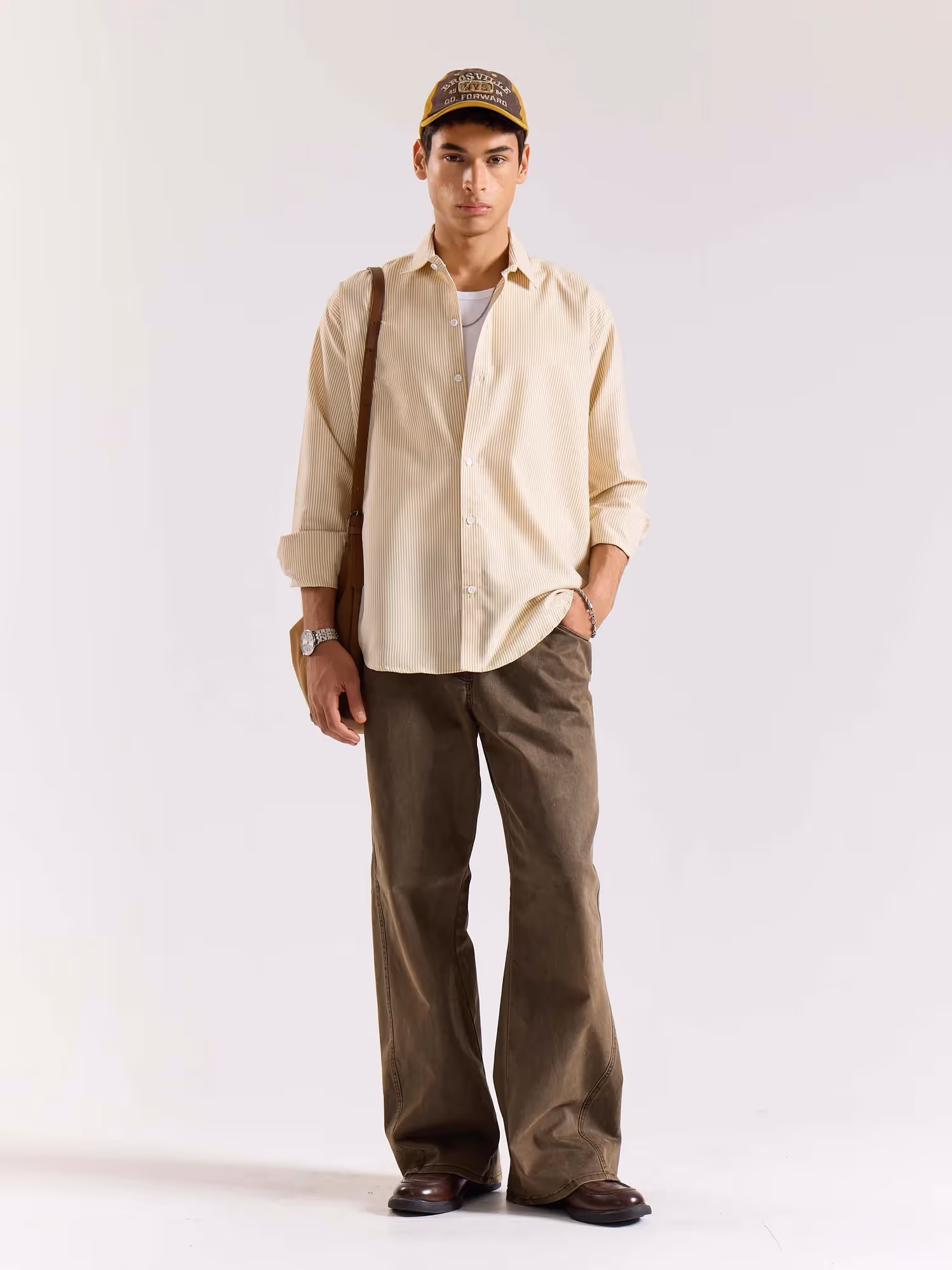 Relaxed Fit Mustard Striped Shirt image 1