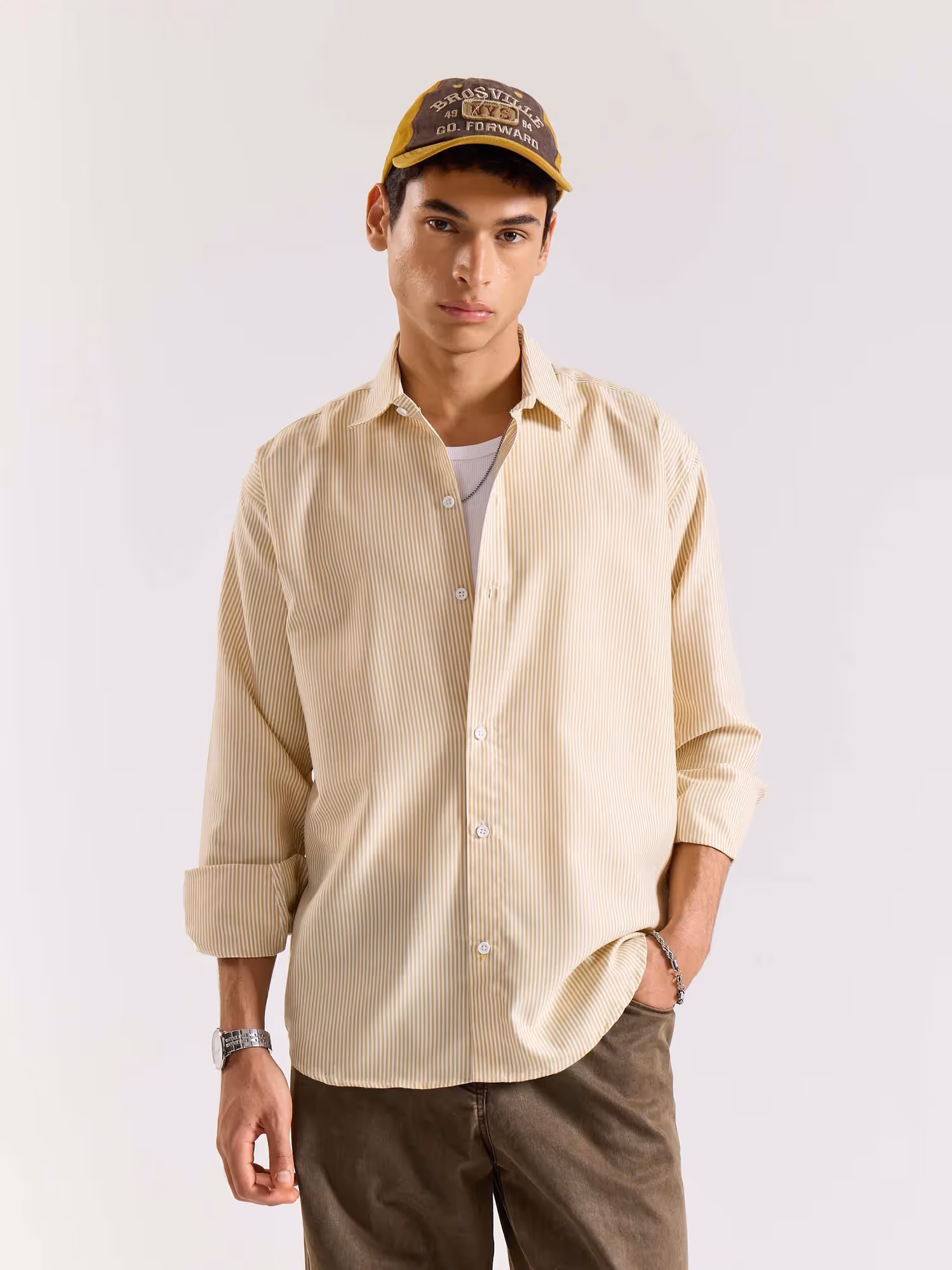Relaxed Fit Mustard Striped Shirt image 4
