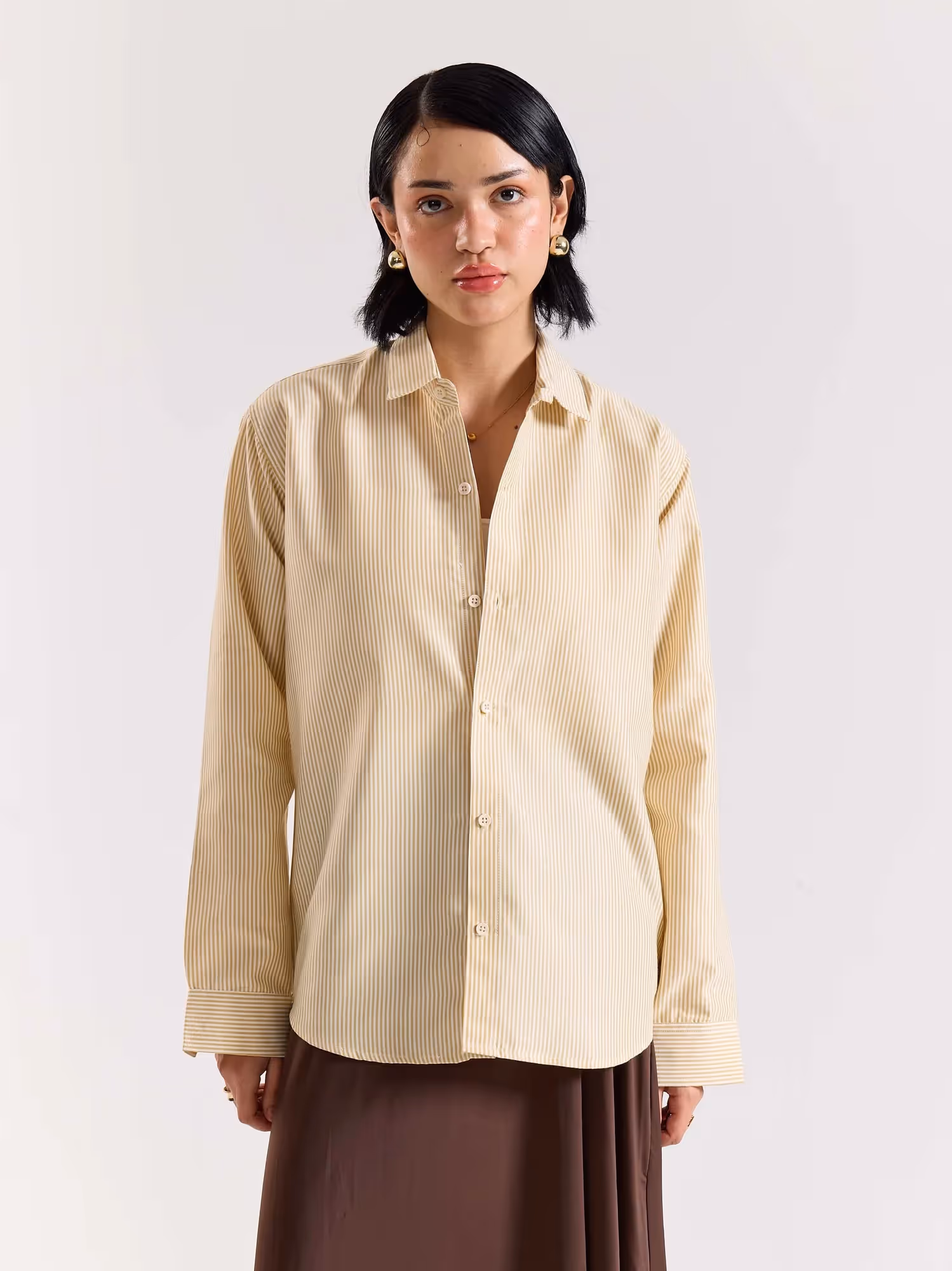 Relaxed Fit Mustard Striped Shirt image 5