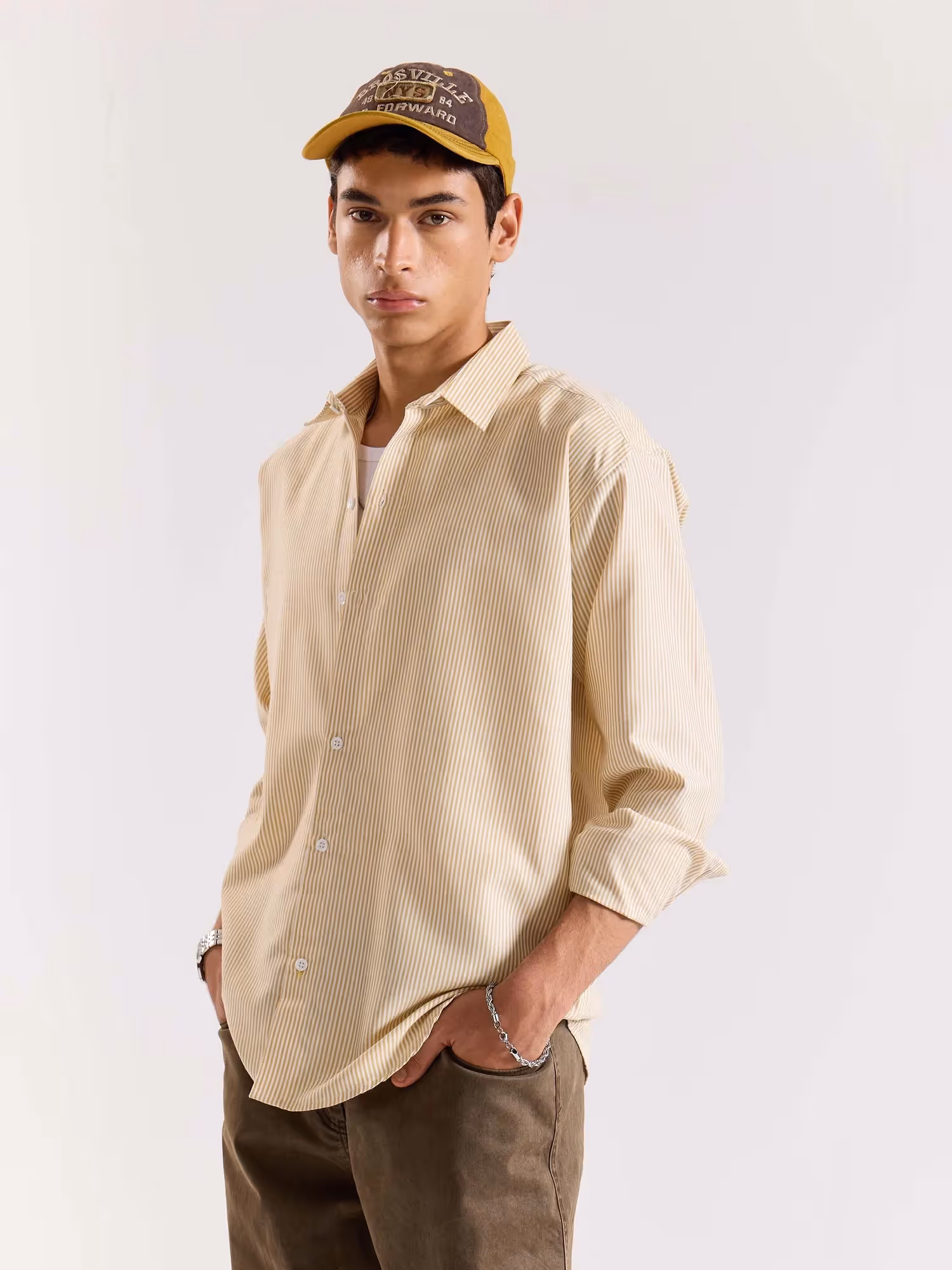 Relaxed Fit Mustard Striped Shirt image 6