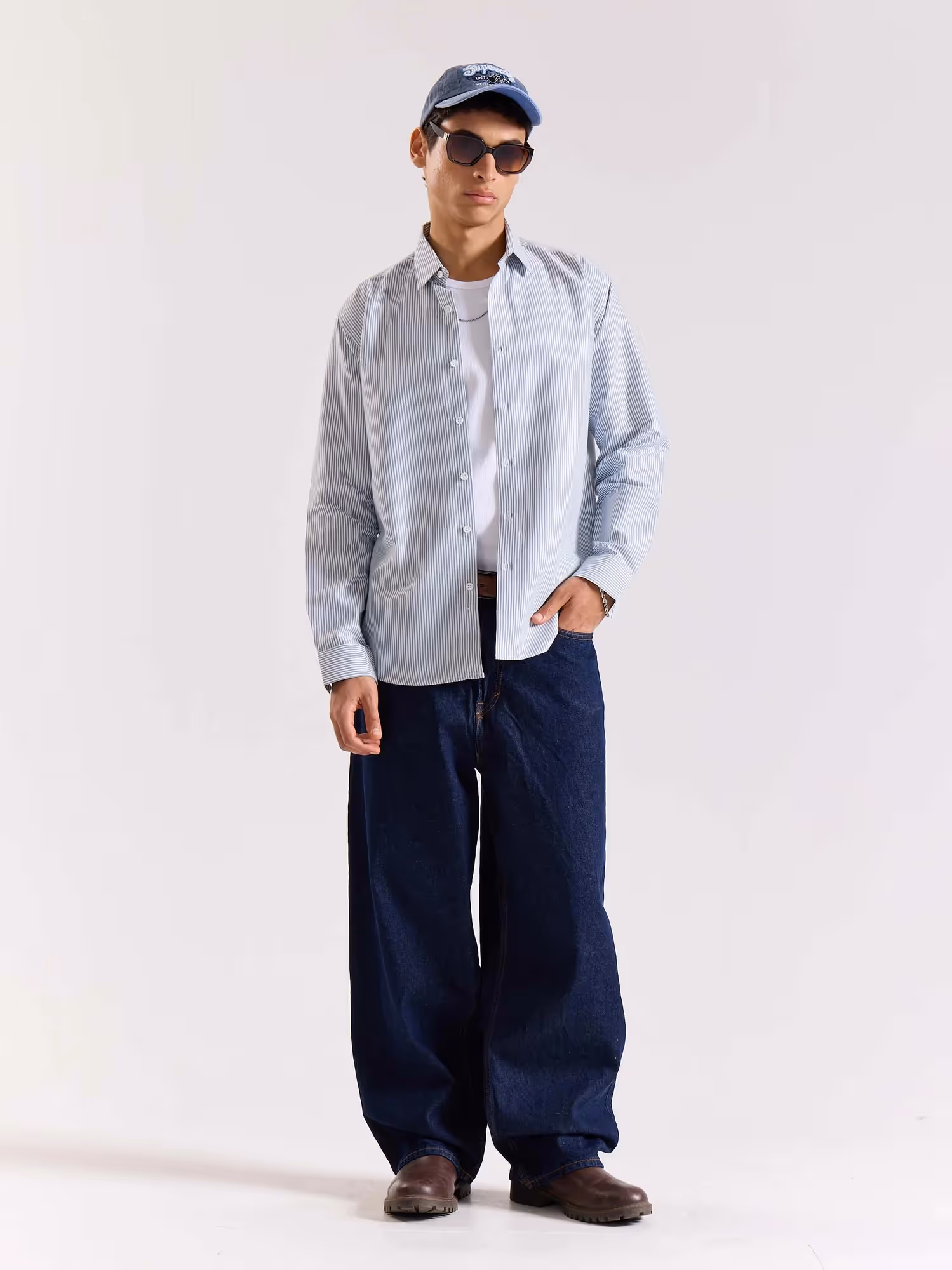 Relaxed Fit Navy Blue Striped Shirt image 1