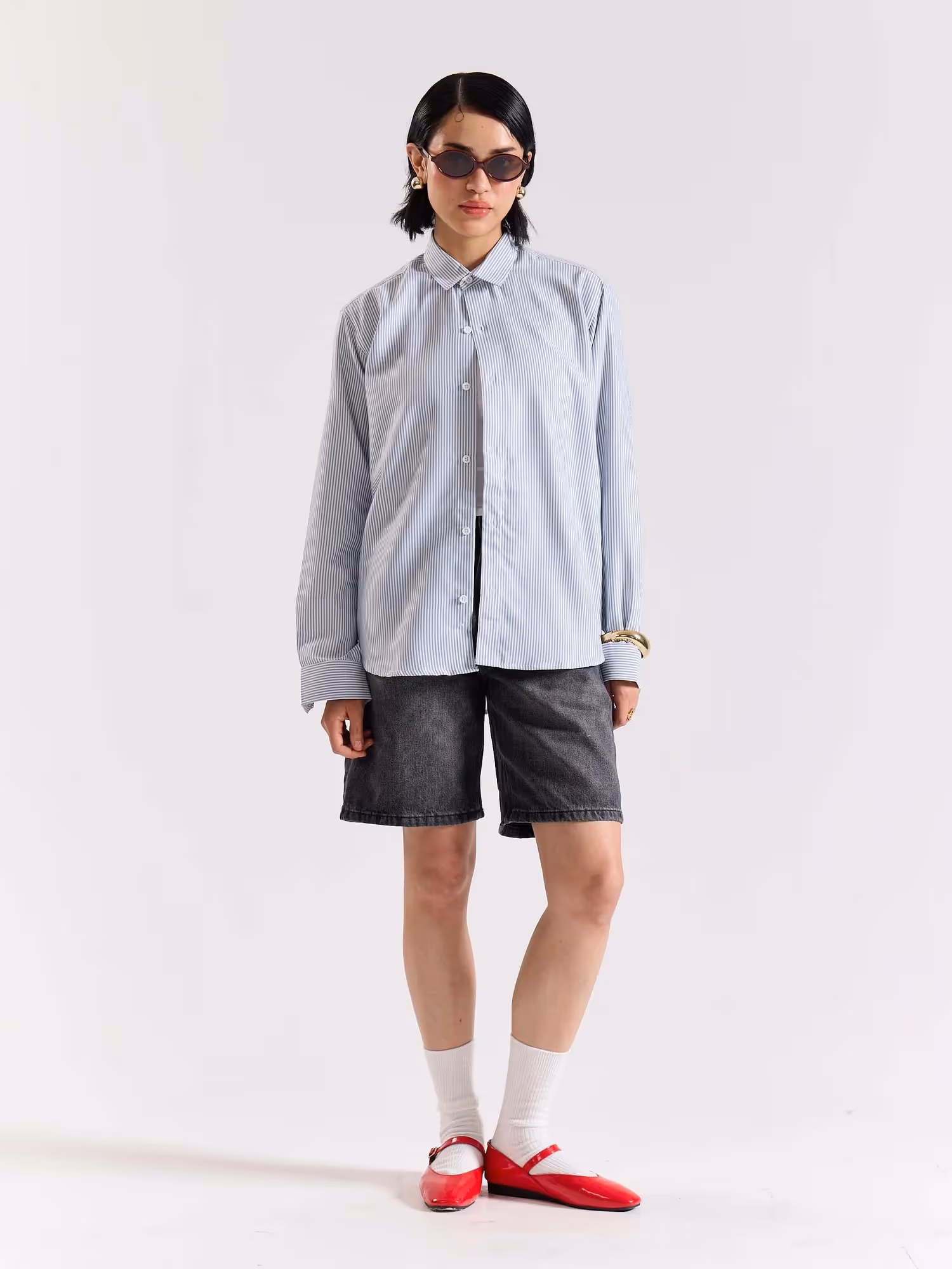 Relaxed Fit Navy Blue Striped Shirt image 2