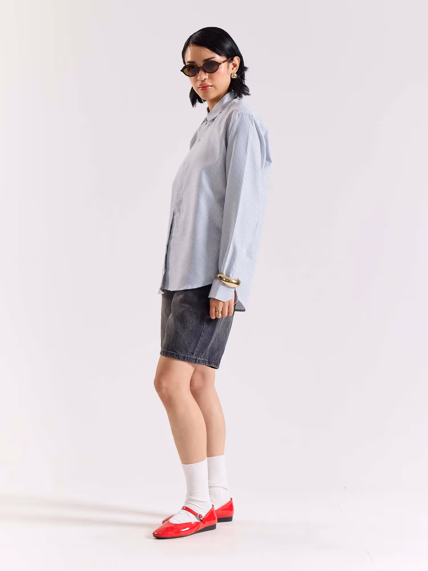 Relaxed Fit Navy Blue Striped Shirt image 3
