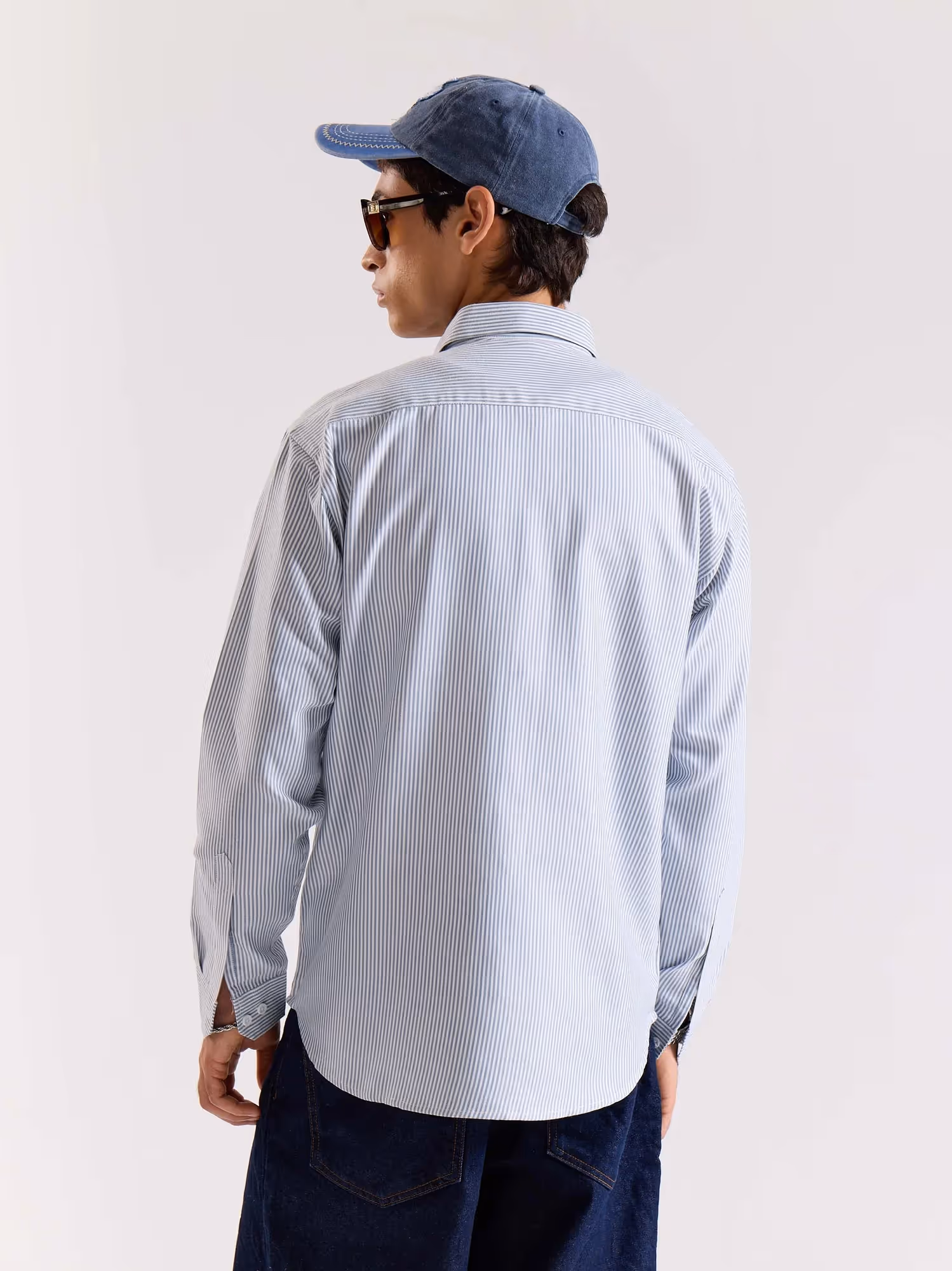 Relaxed Fit Navy Blue Striped Shirt image 7