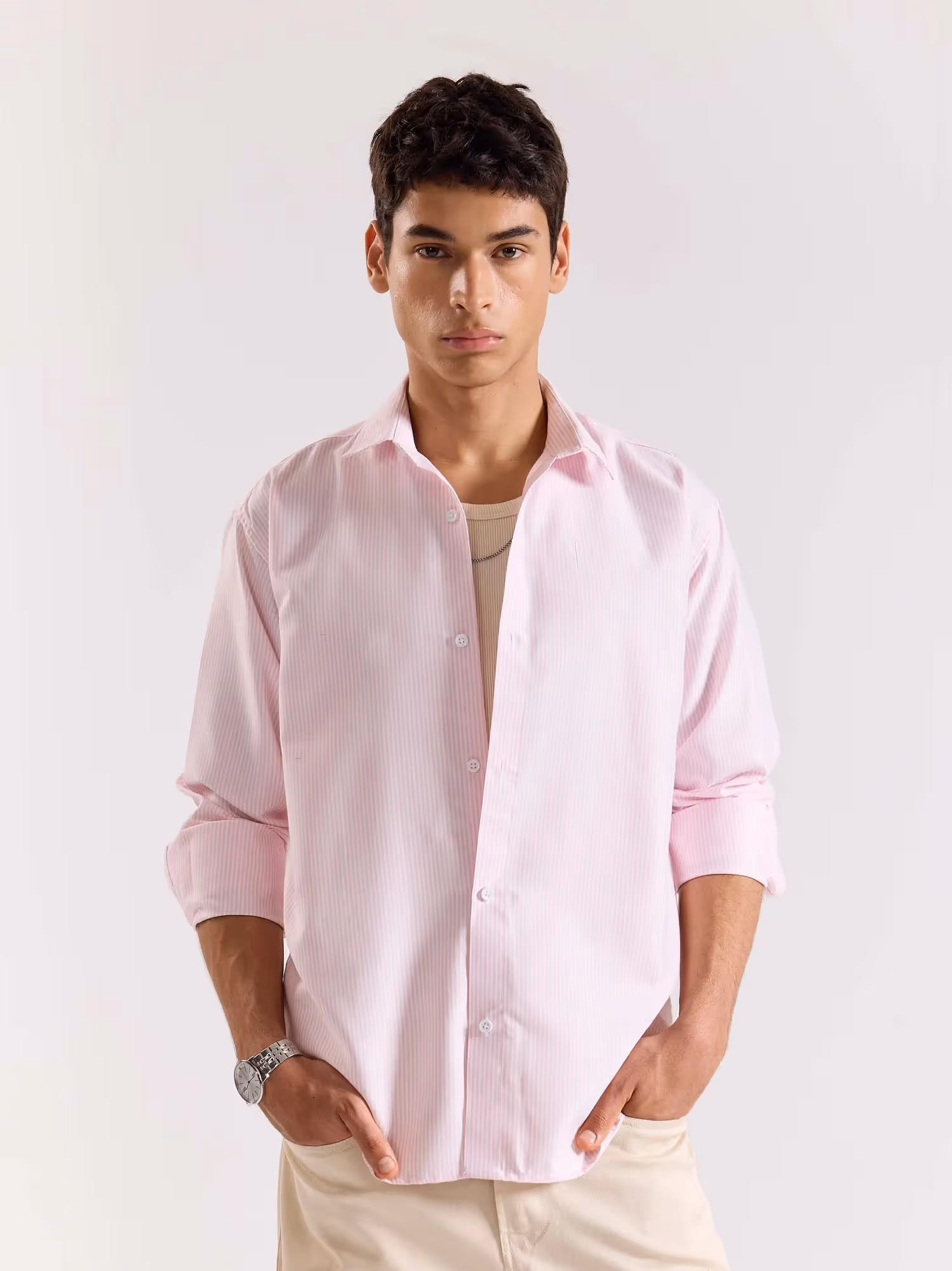 Relaxed Fit Pink Striped Shirt image 4