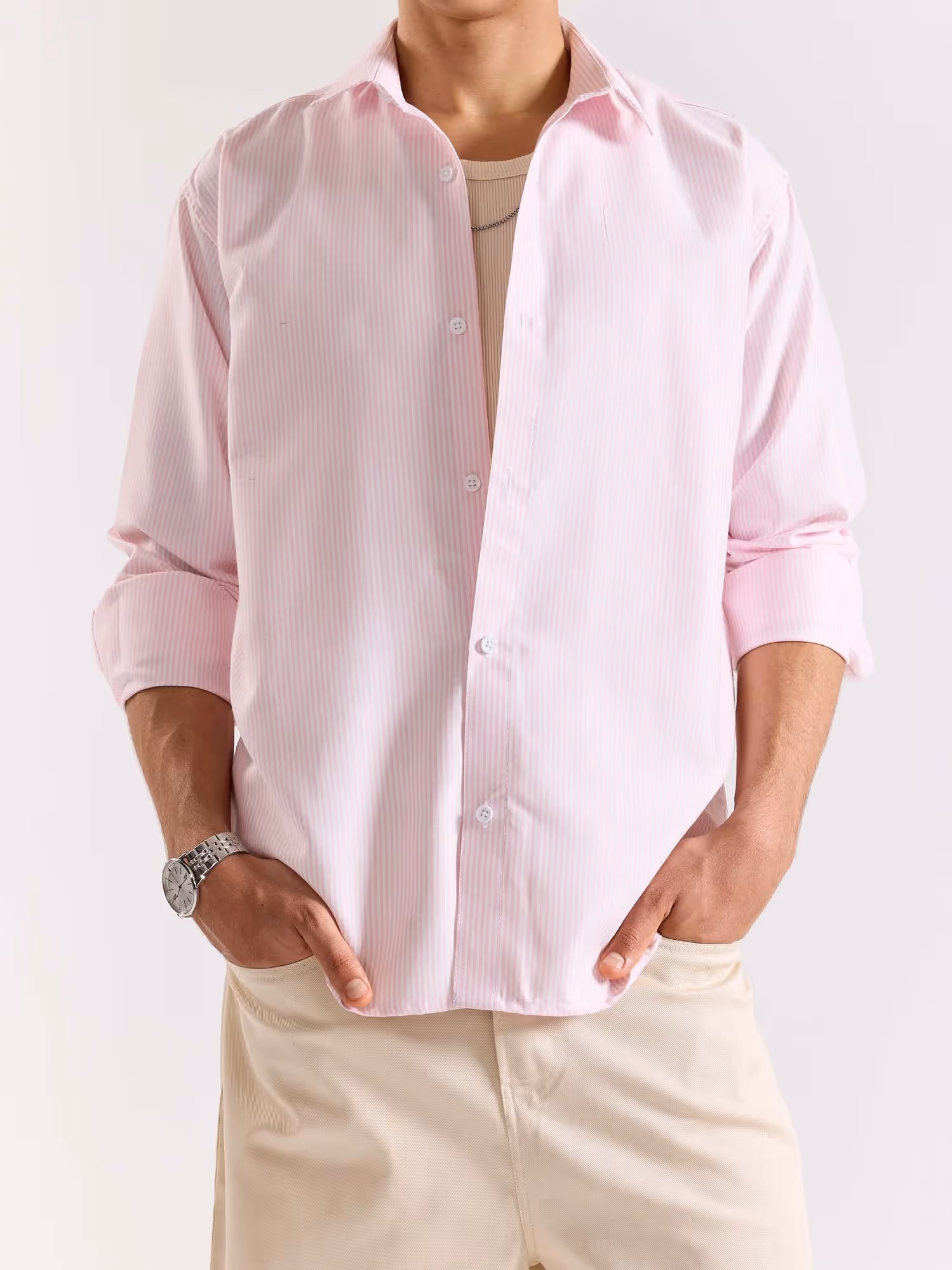 Relaxed Fit Pink Striped Shirt image 7
