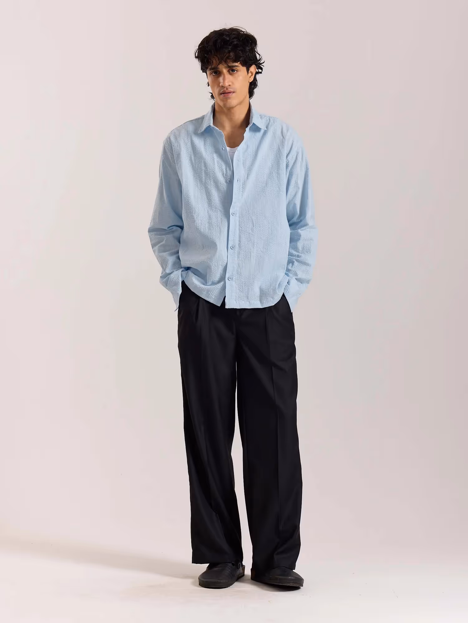 Relaxed Fit Powder Blue Textured Shirt image 1
