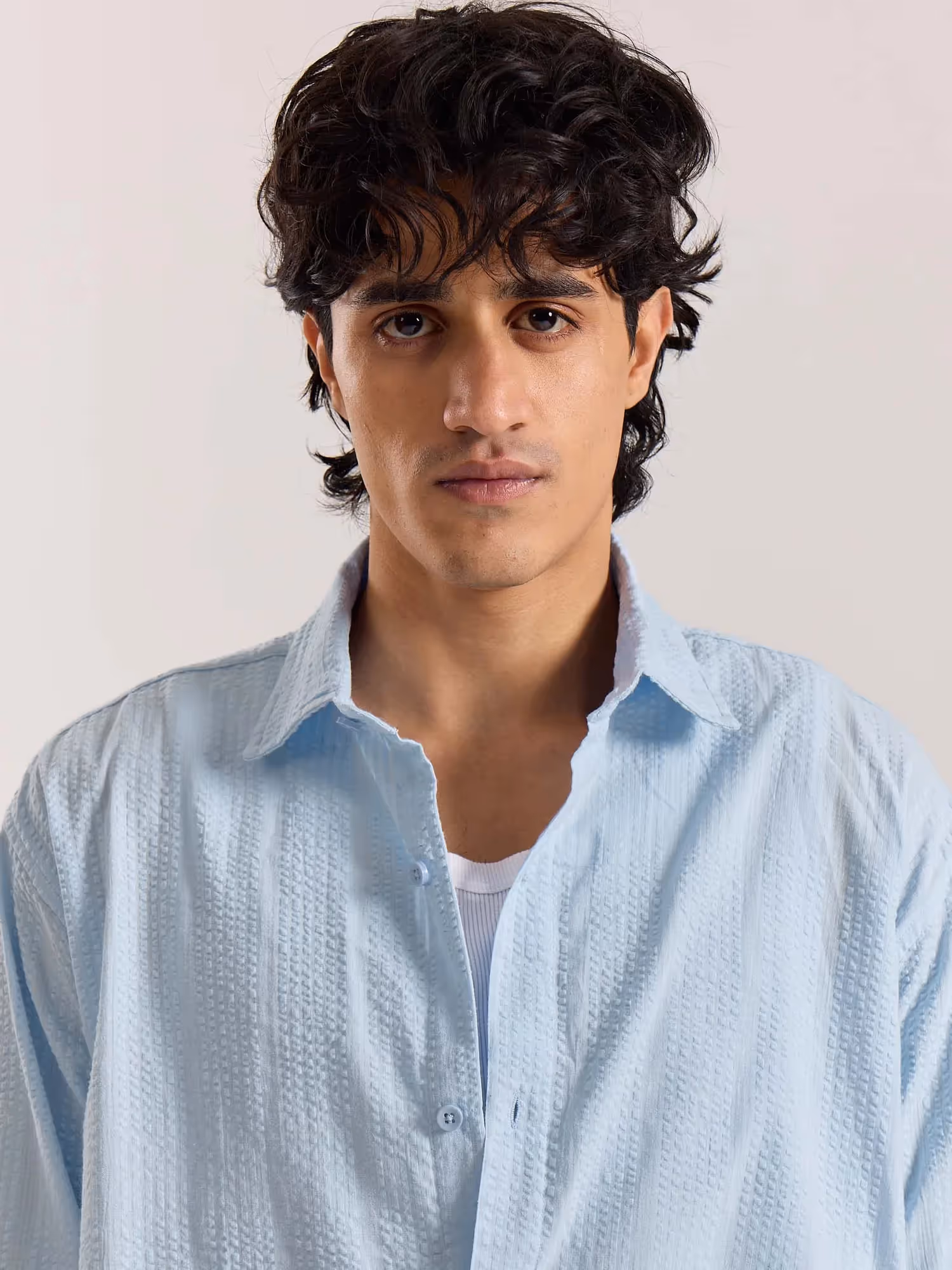 Relaxed Fit Powder Blue Textured Shirt image 4