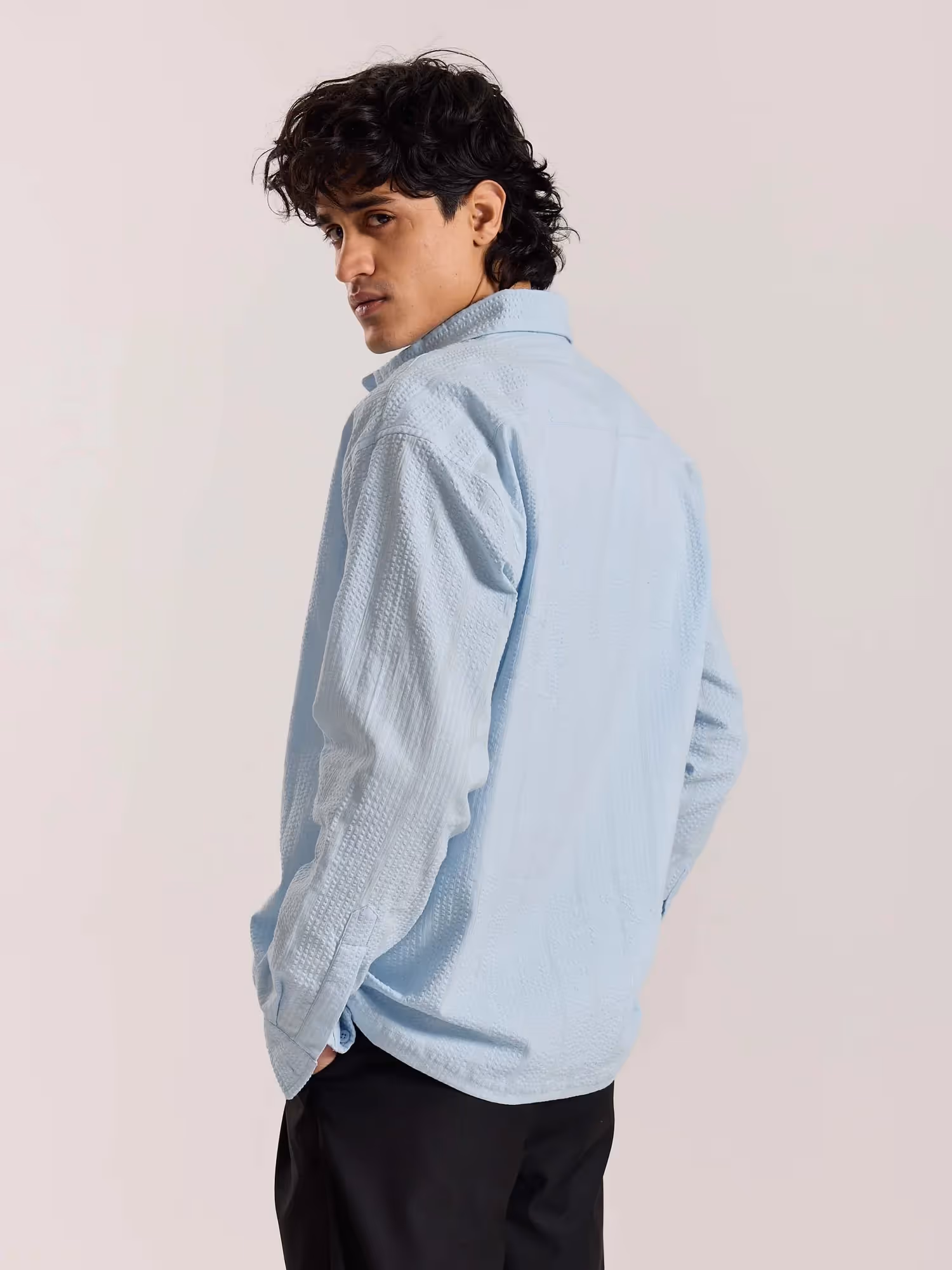 Relaxed Fit Powder Blue Textured Shirt image 6