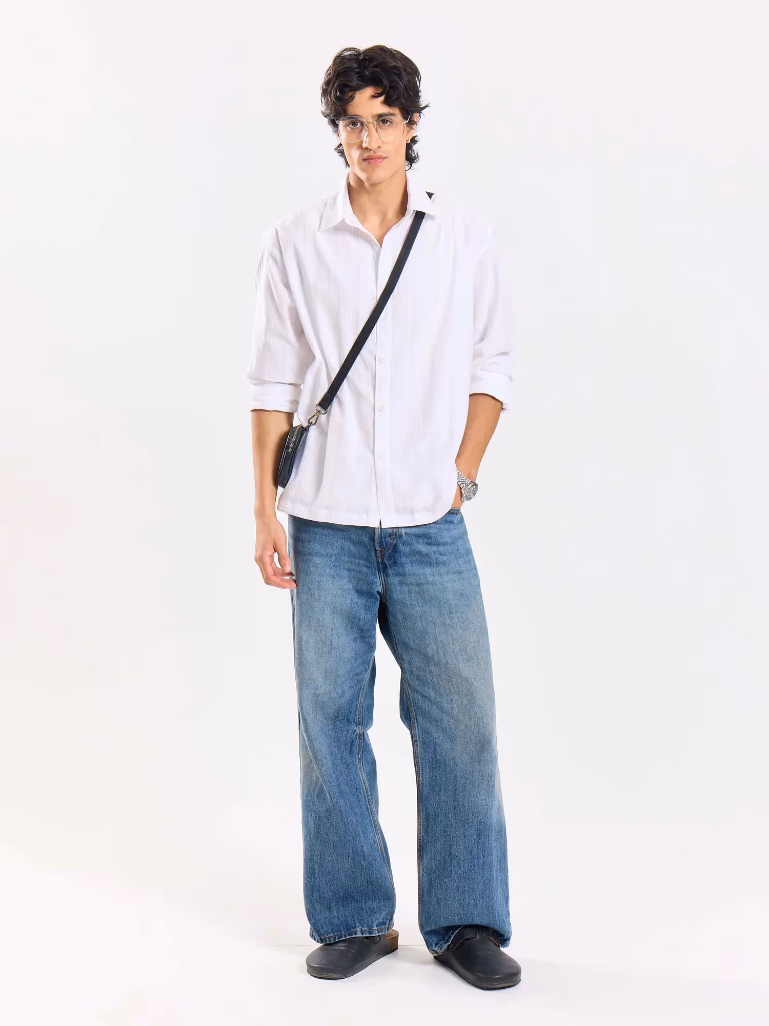Relaxed Fit White Textured Shirt image 1