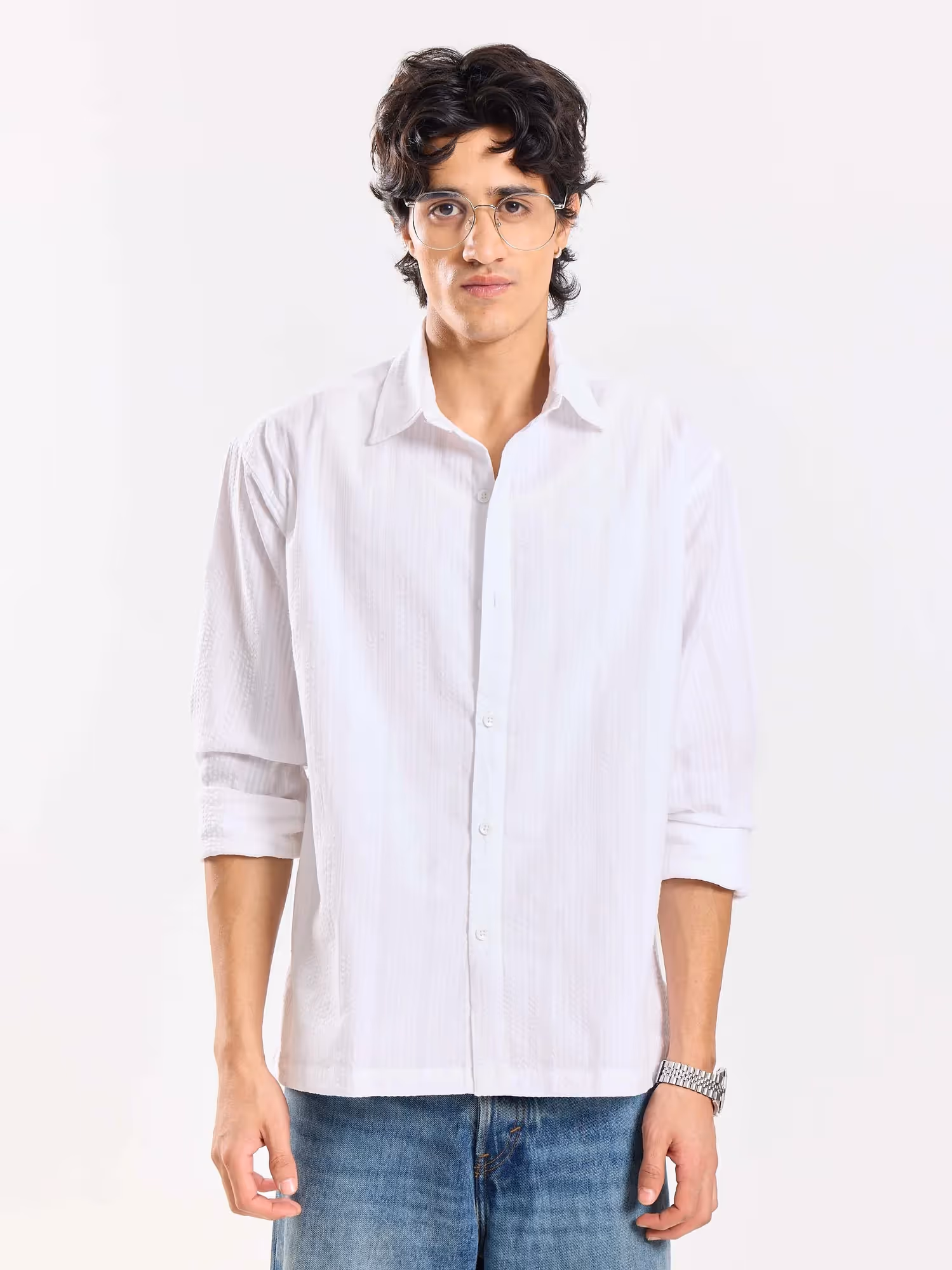 Relaxed Fit White Textured Shirt image 2