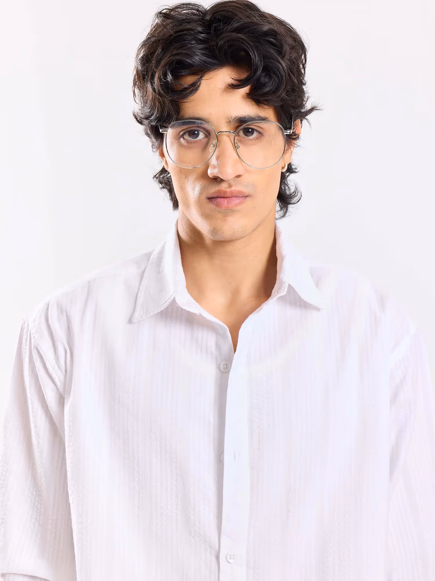 Relaxed Fit White Textured Shirt image 3