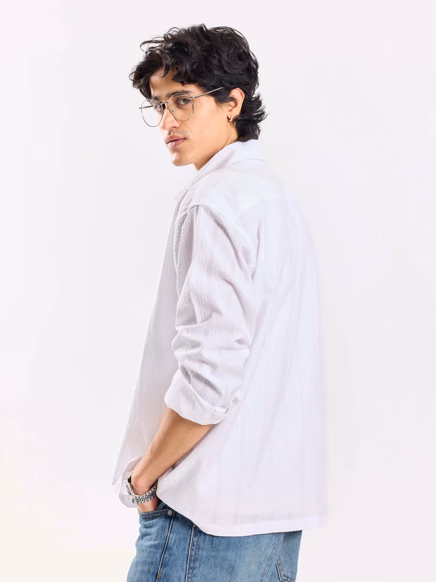 Relaxed Fit White Textured Shirt image 7