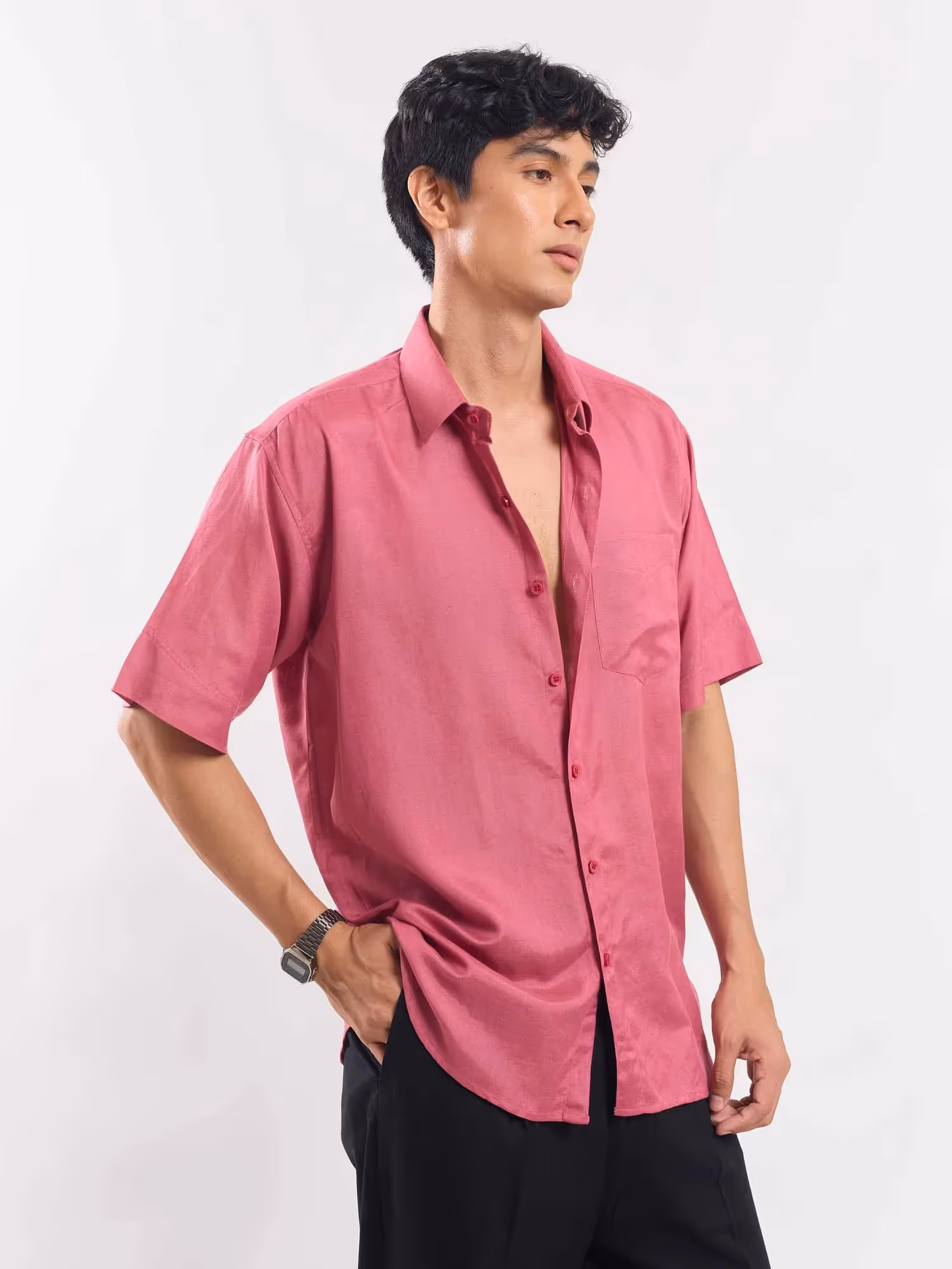Rose Pink Half Sleeve Linen Shirt image 3