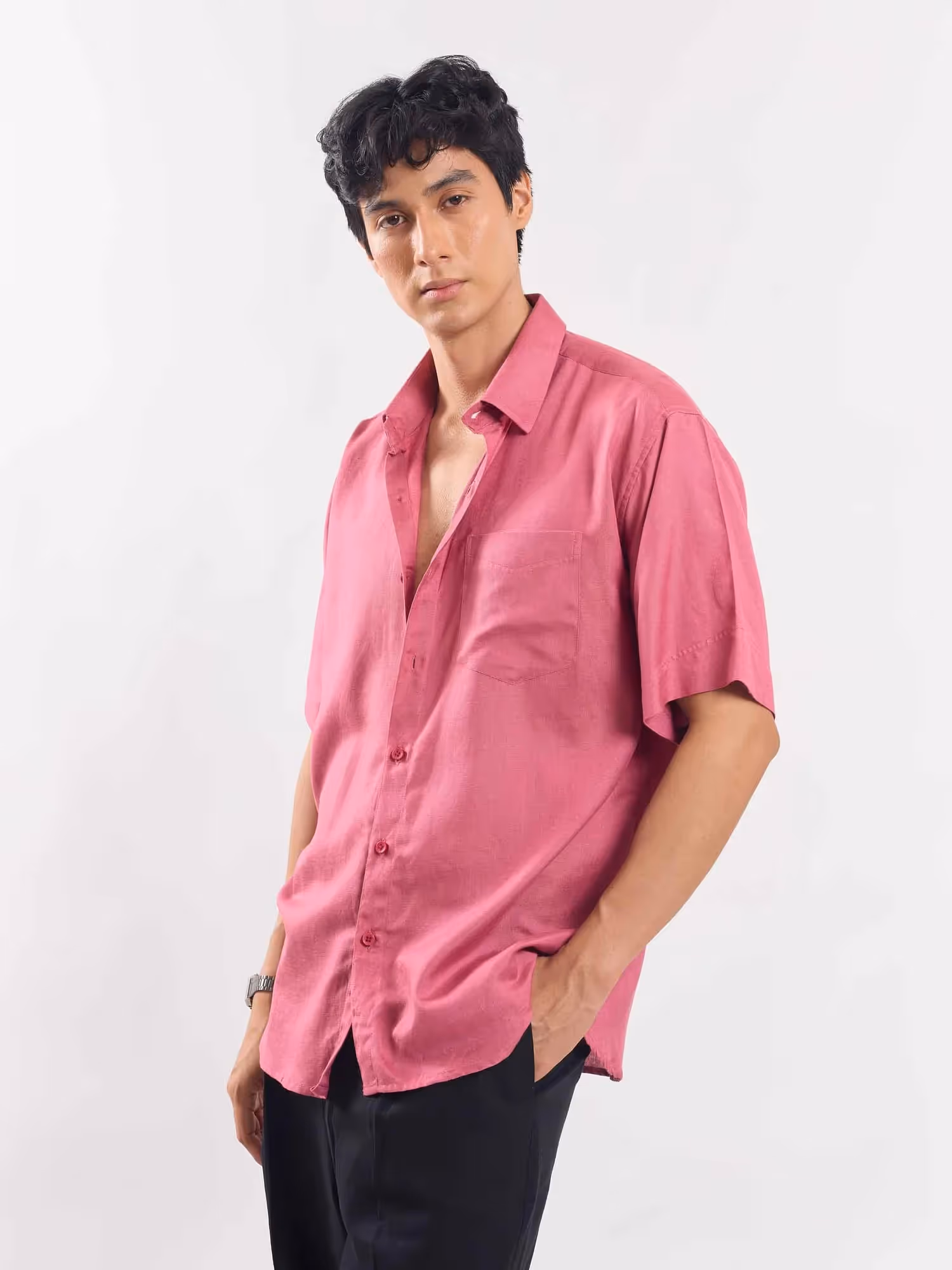 Rose Pink Half Sleeve Linen Shirt image 5