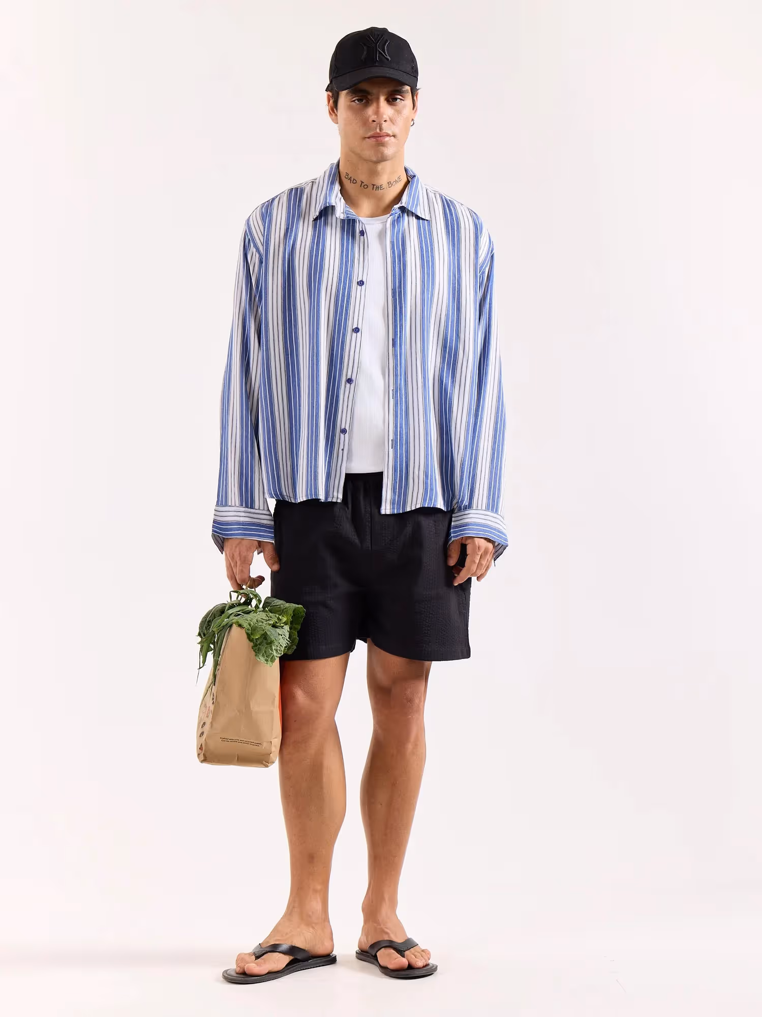 Royal Blue & White Striped Textured Oversized Shirt image 1