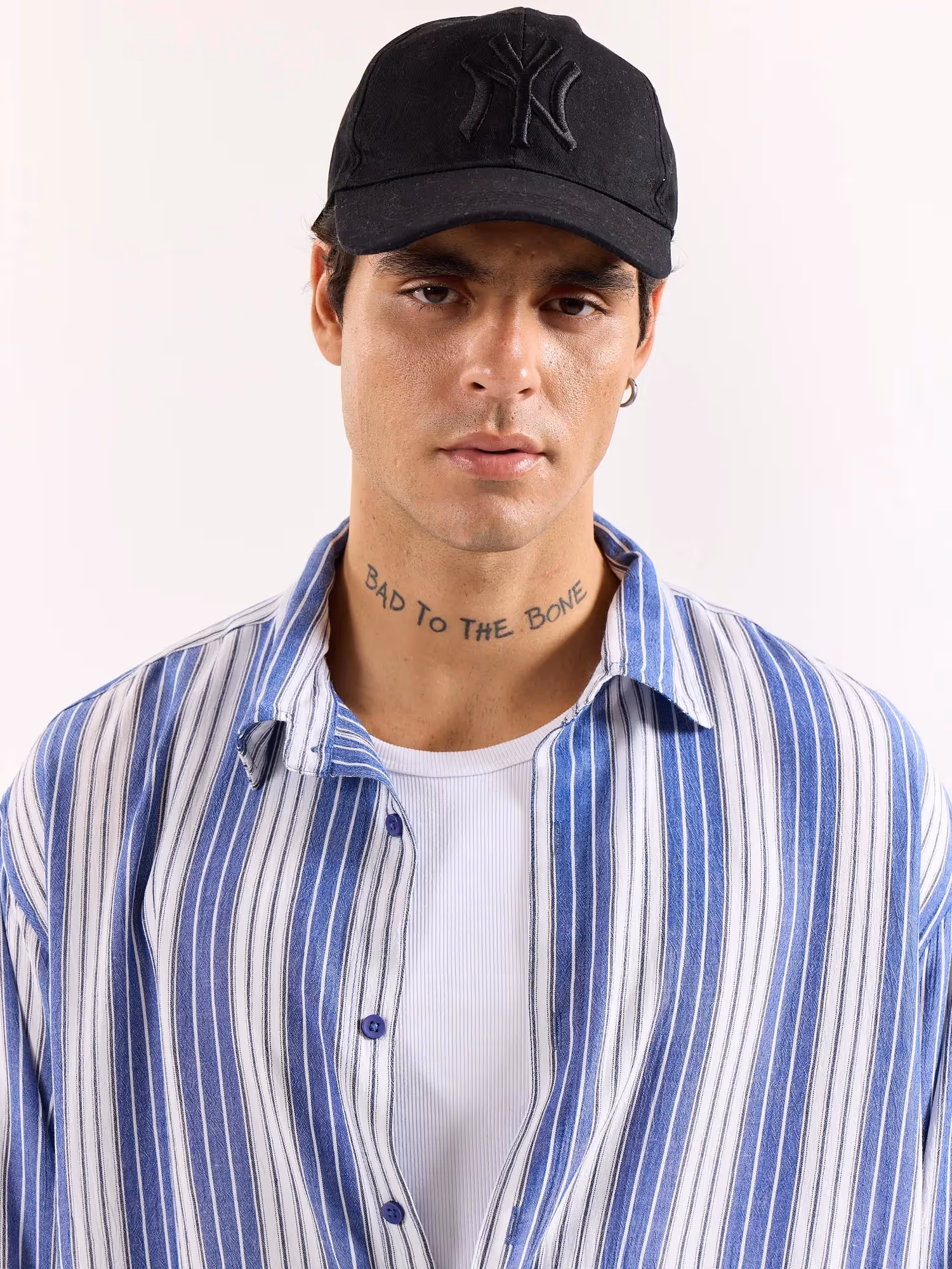 Royal Blue & White Striped Textured Oversized Shirt image 5
