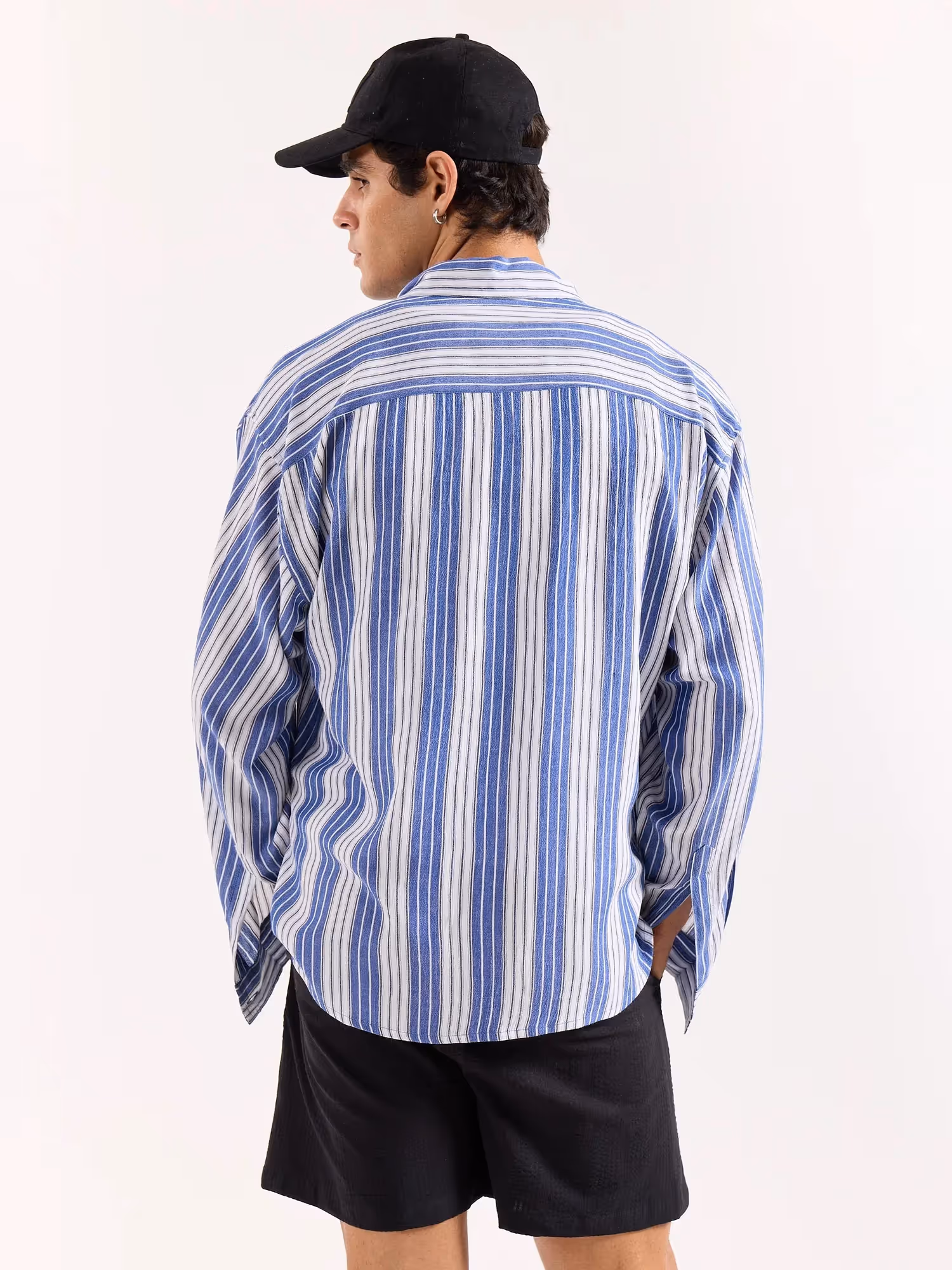 Royal Blue & White Striped Textured Oversized Shirt image 8
