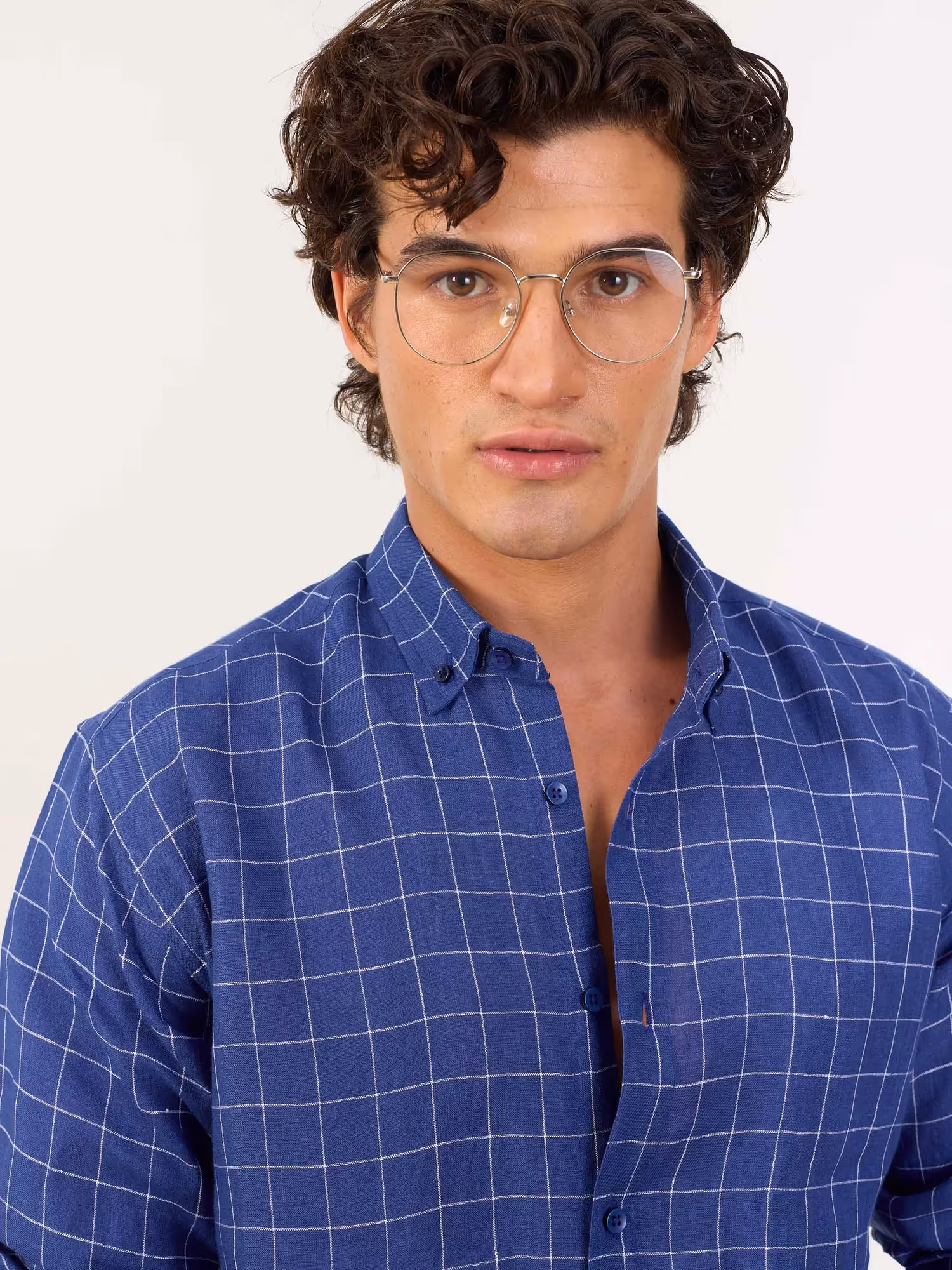 Royal Blue Checked Irish Linen Shirt  image 4
