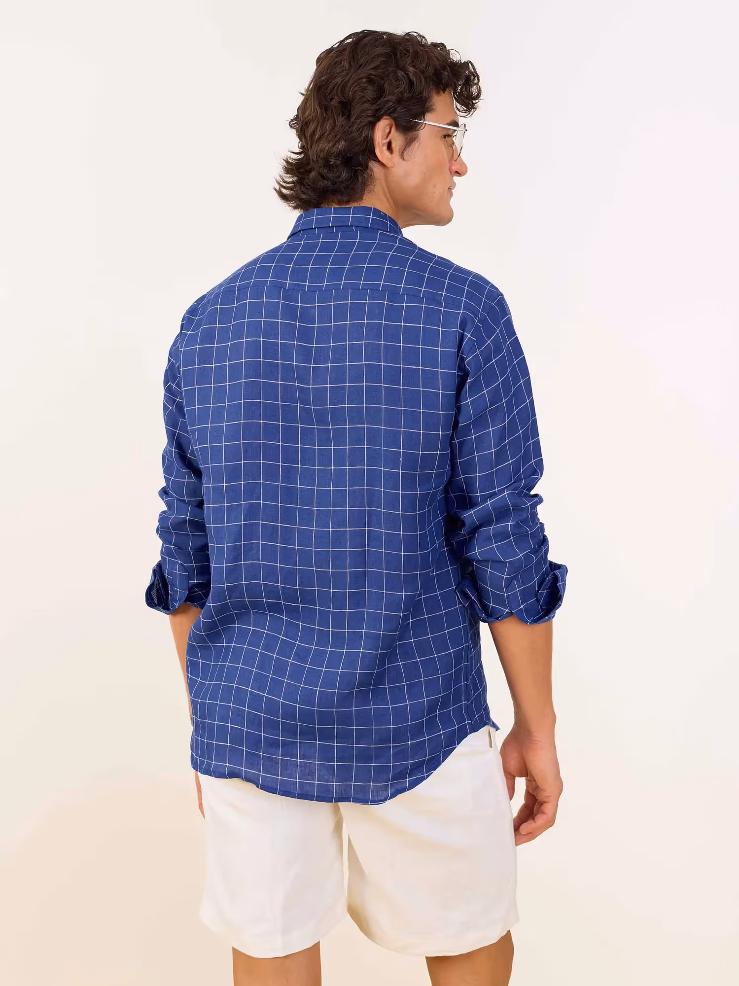 Royal Blue Checked Irish Linen Shirt  image 7