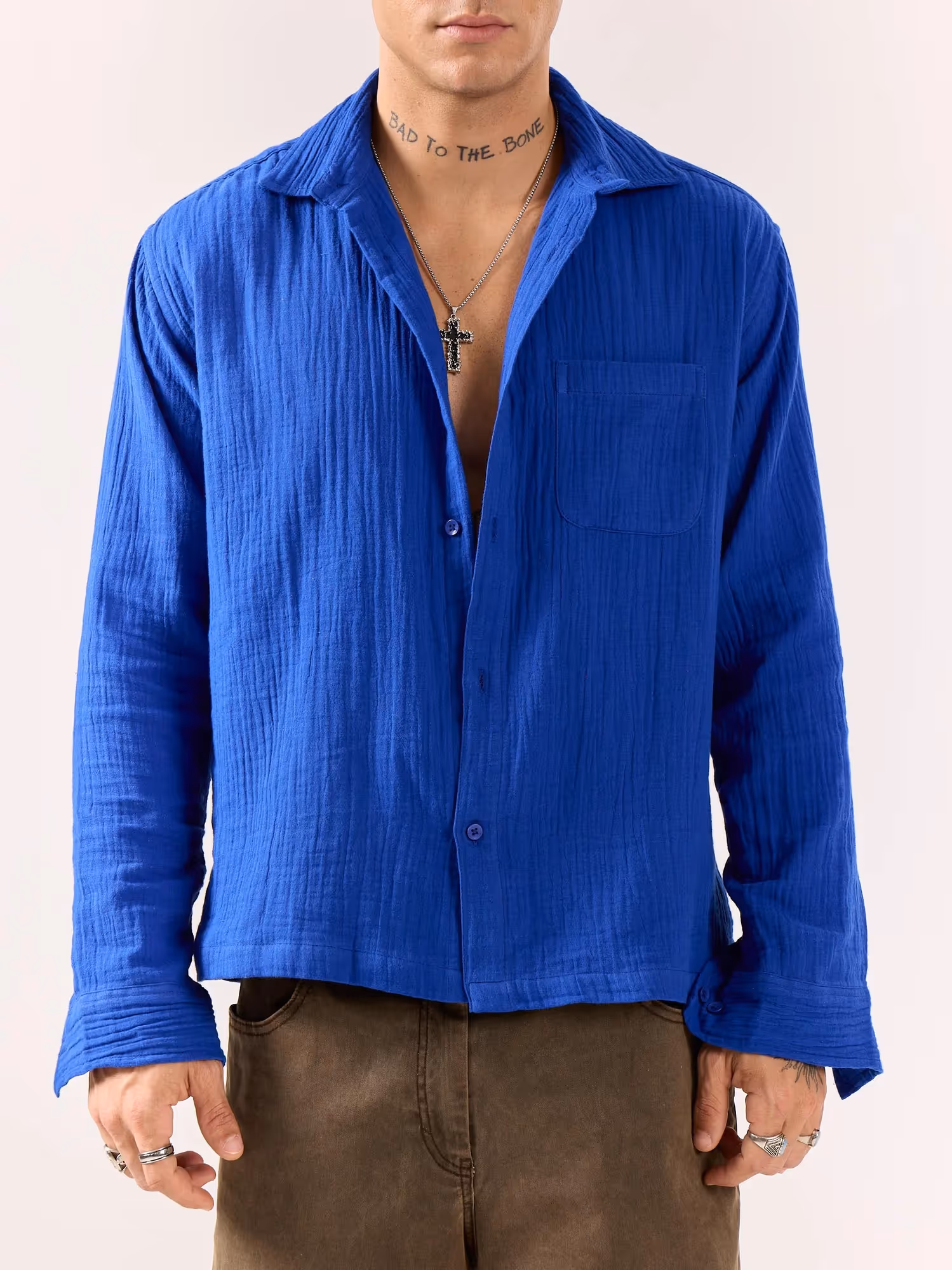 Royal Blue Gauze Holiday Shirt image 3