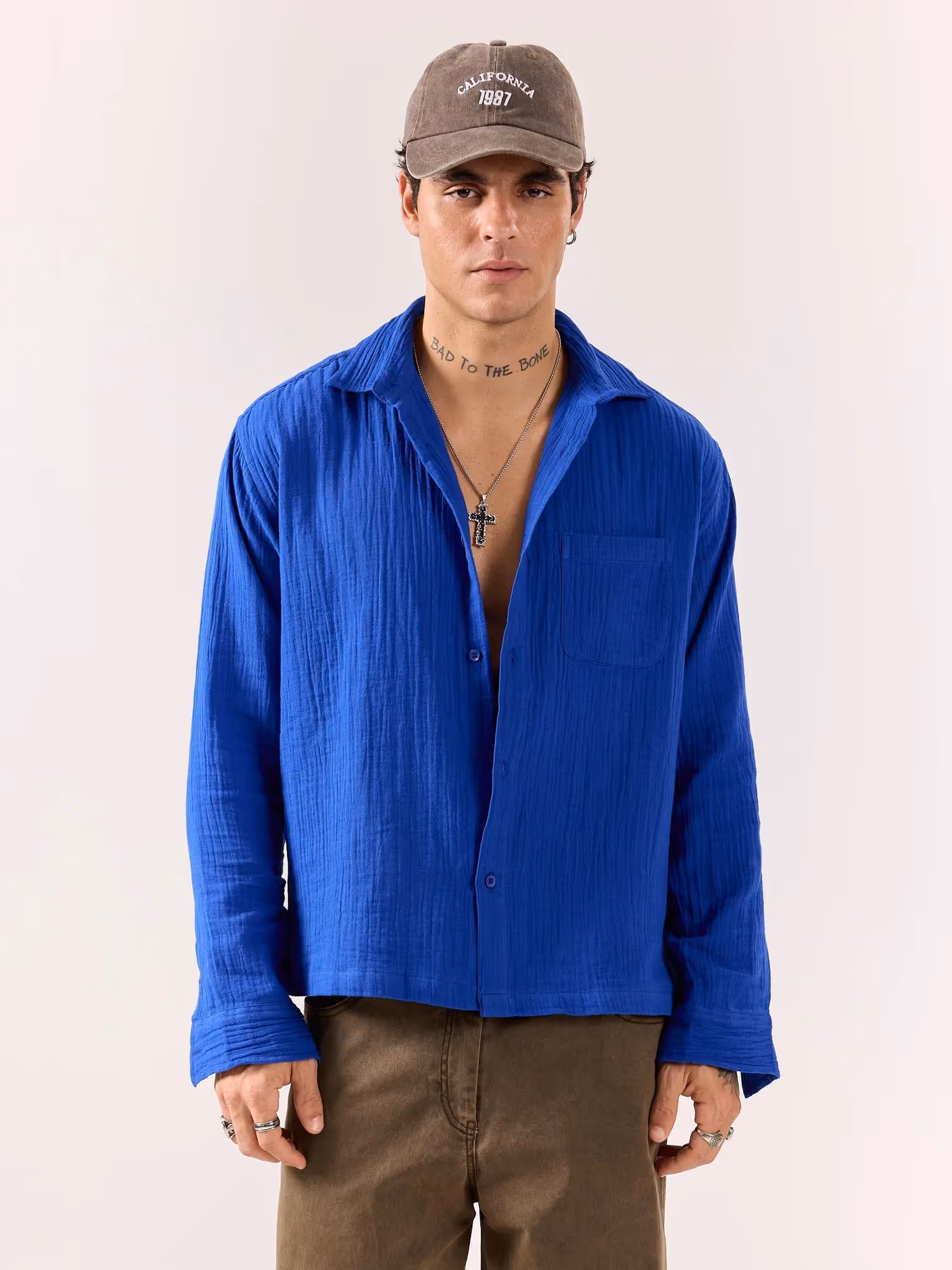 Royal Blue Gauze Holiday Shirt image 5