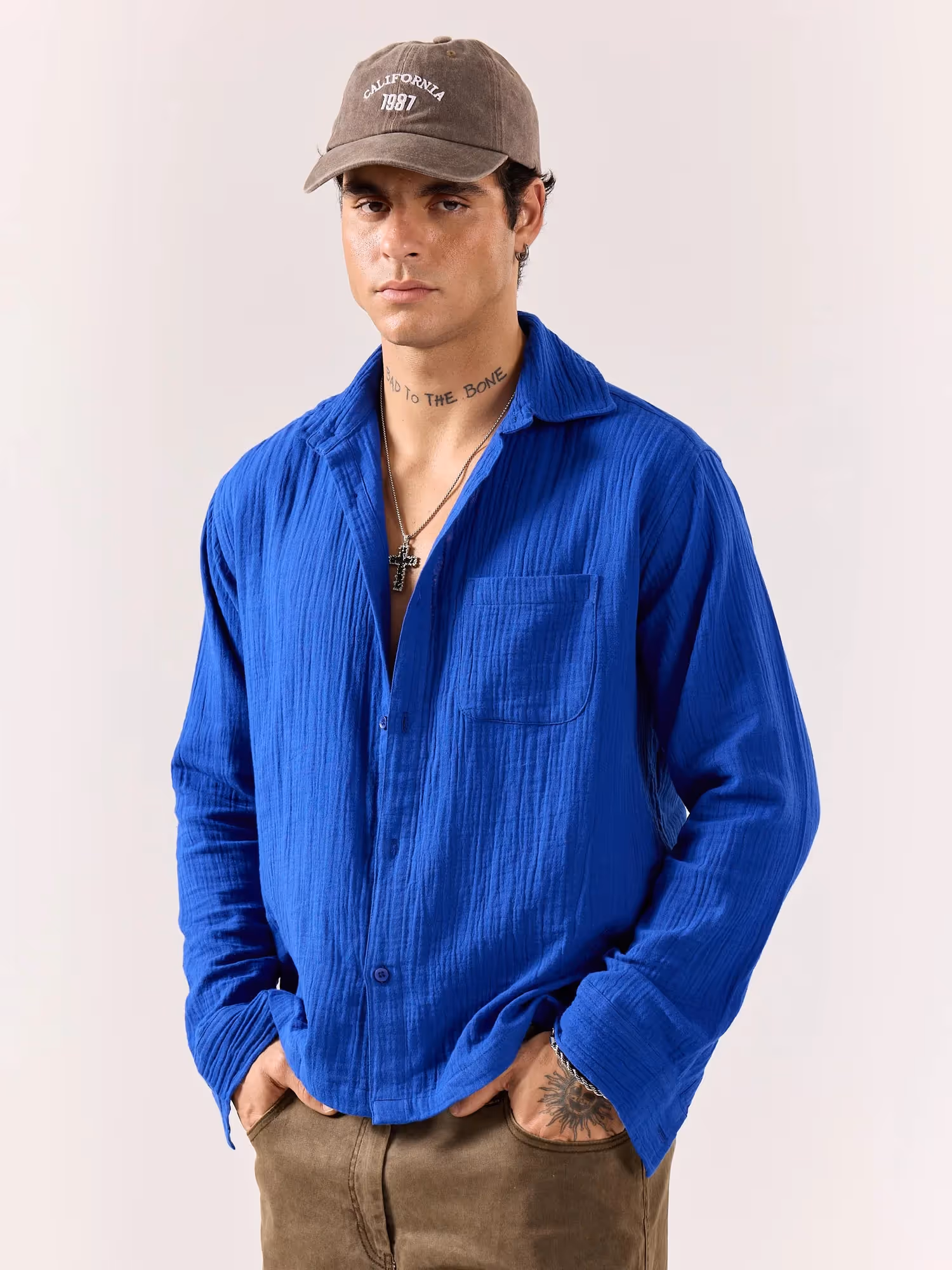 Royal Blue Gauze Holiday Shirt image 6