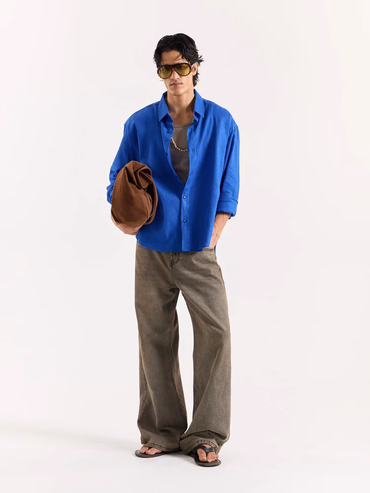 Royal Blue Linen Cropped Shirt image 1