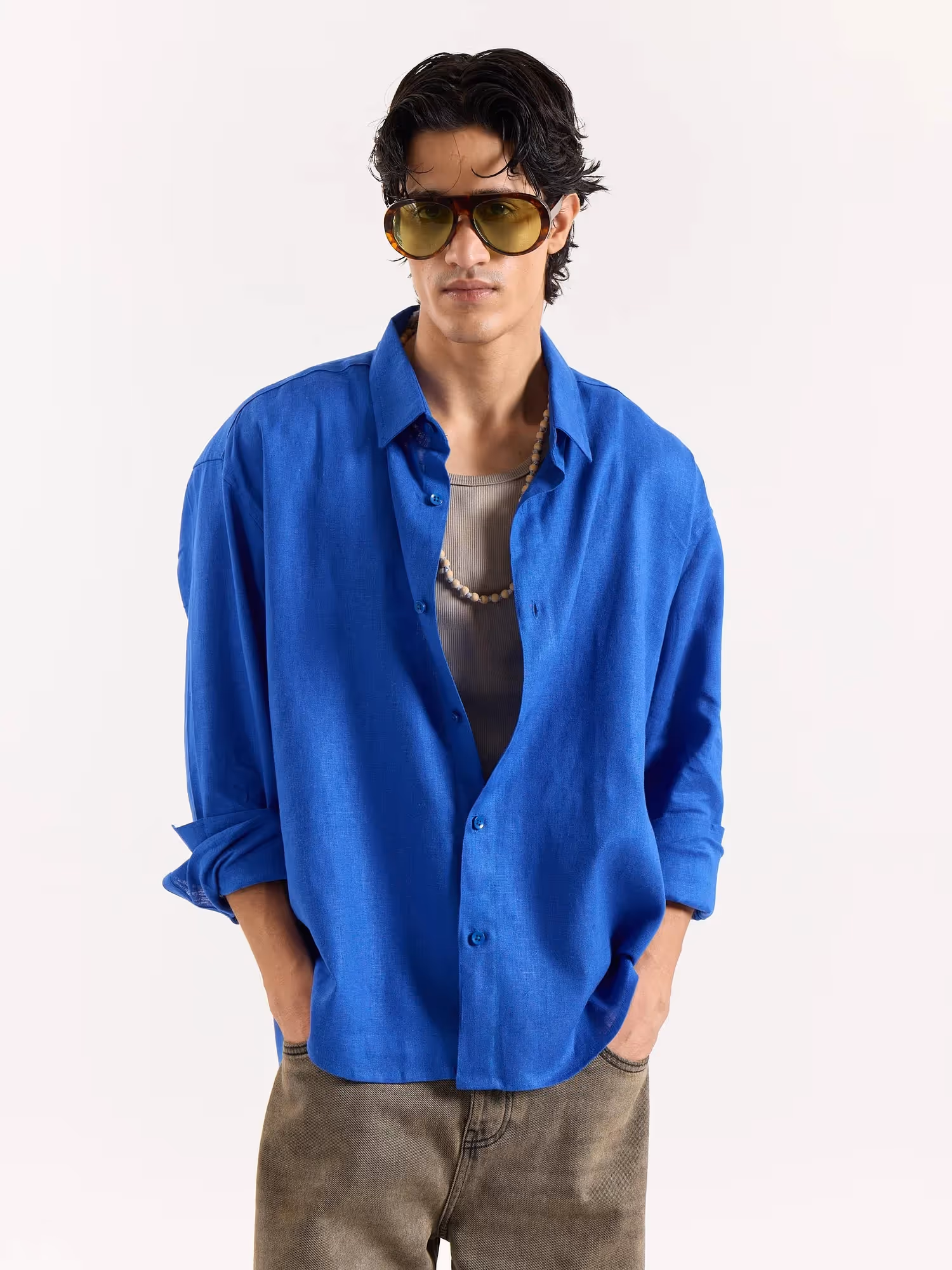 Royal Blue Linen Cropped Shirt  image 2