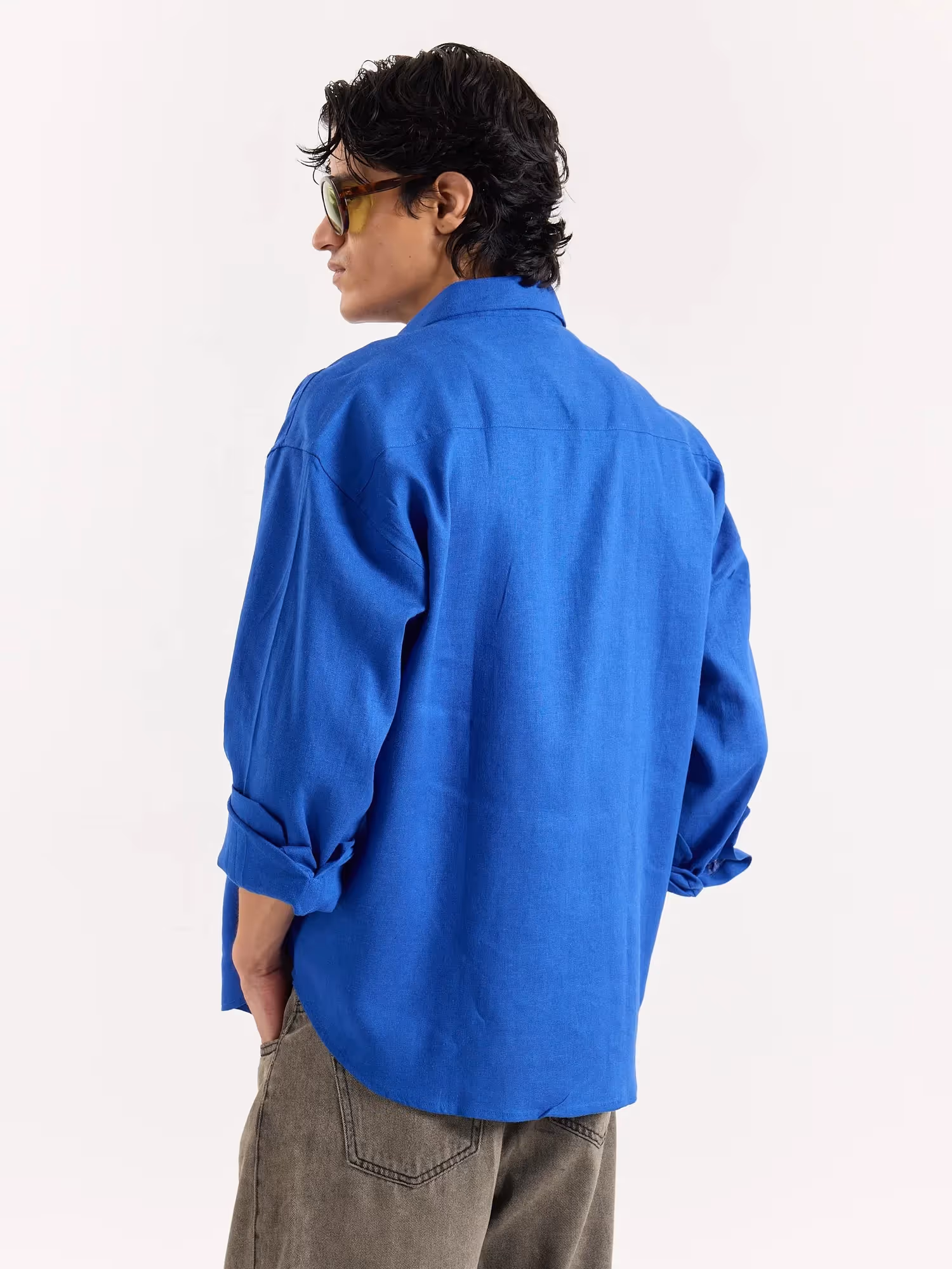 Royal Blue Linen Cropped Shirt  image 3