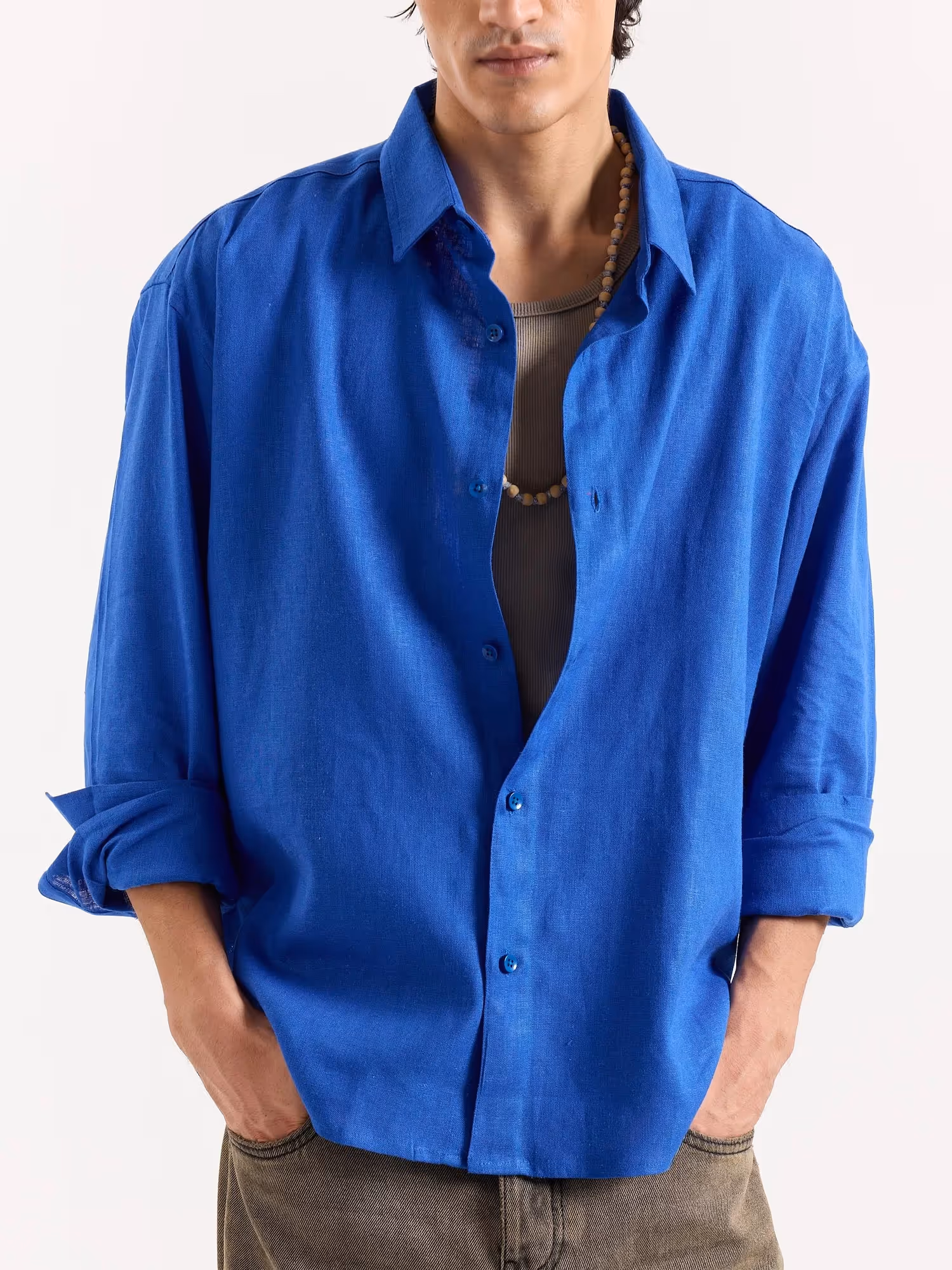 Royal Blue Linen Cropped Shirt  image 4