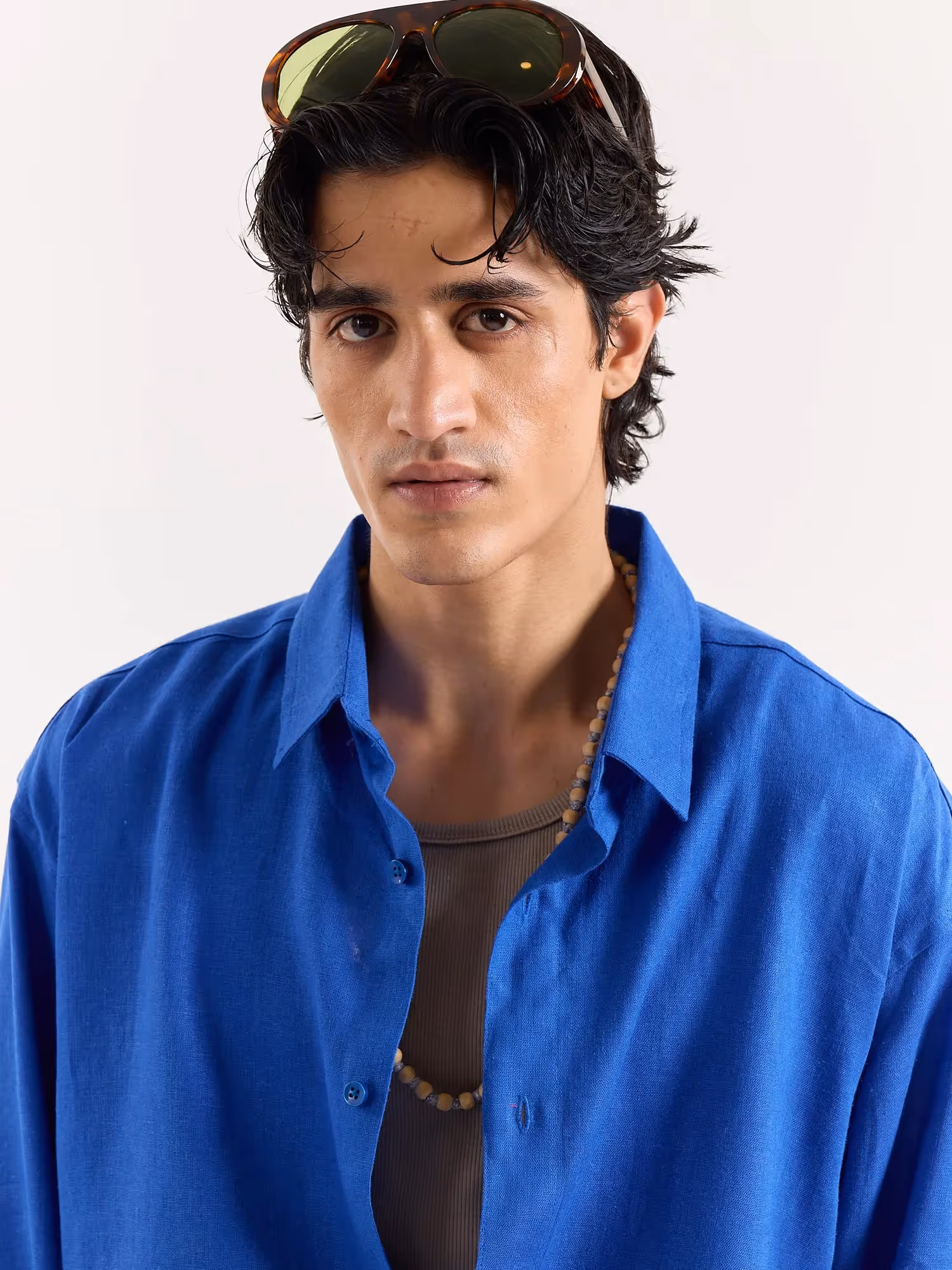 Royal Blue Linen Cropped Shirt  image 5