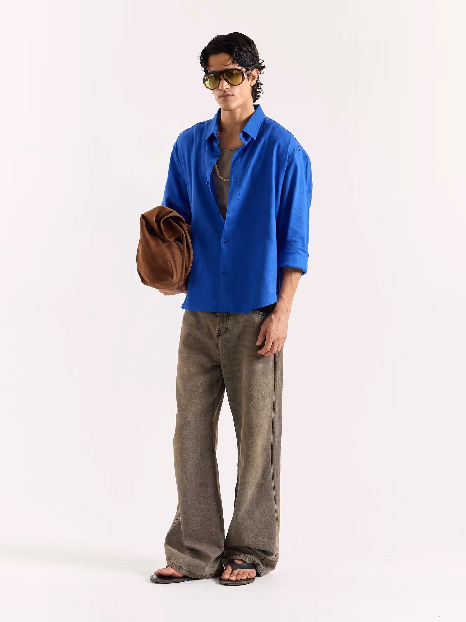 Royal Blue Linen Cropped Shirt  image 6