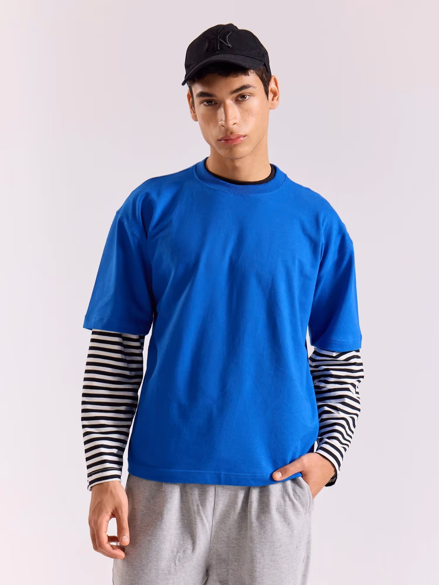 Royal Blue Loose Fit Cropped T-Shirt image 3