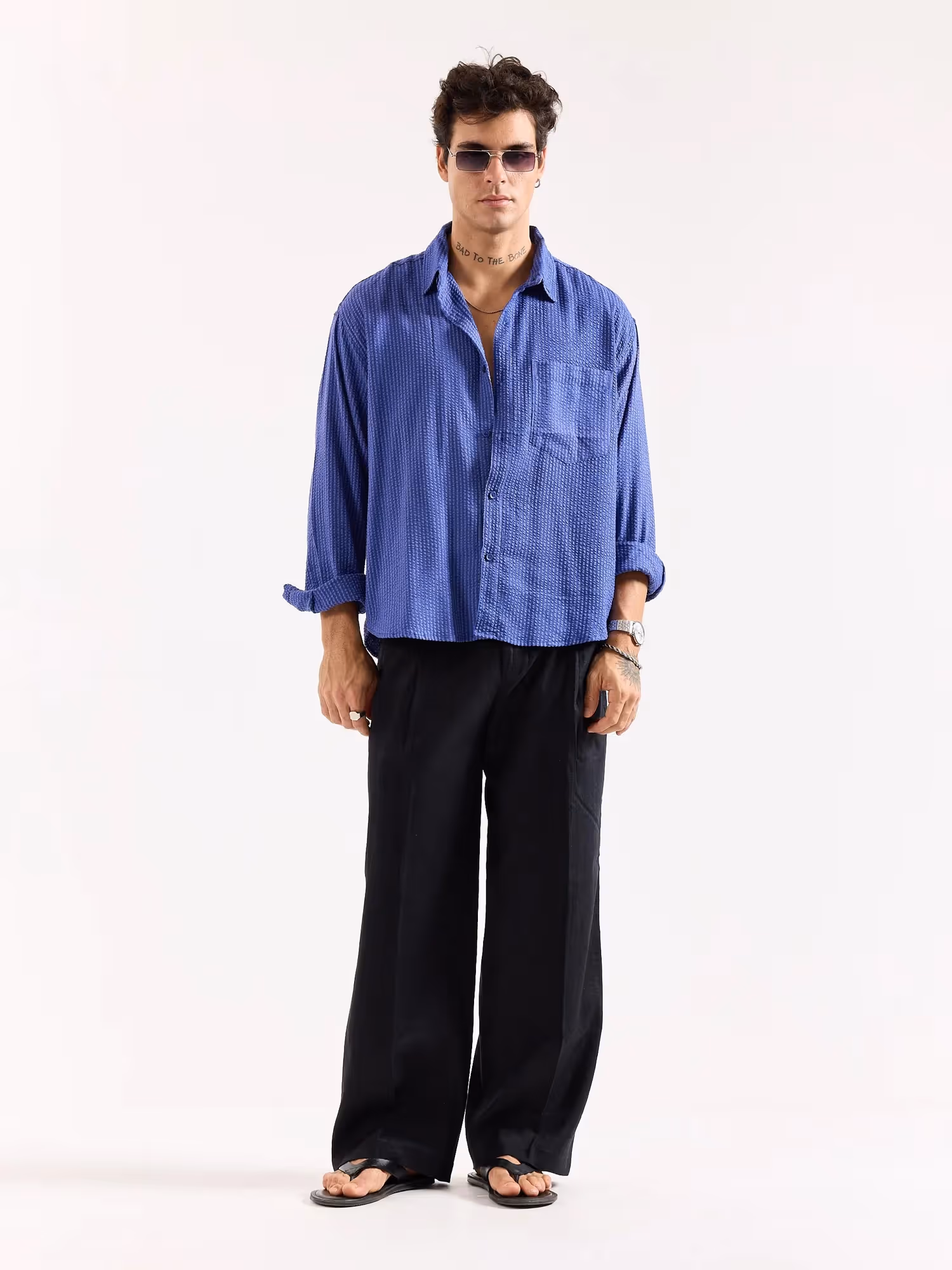 Royal Blue Seersucker Oversized Shirt image 1