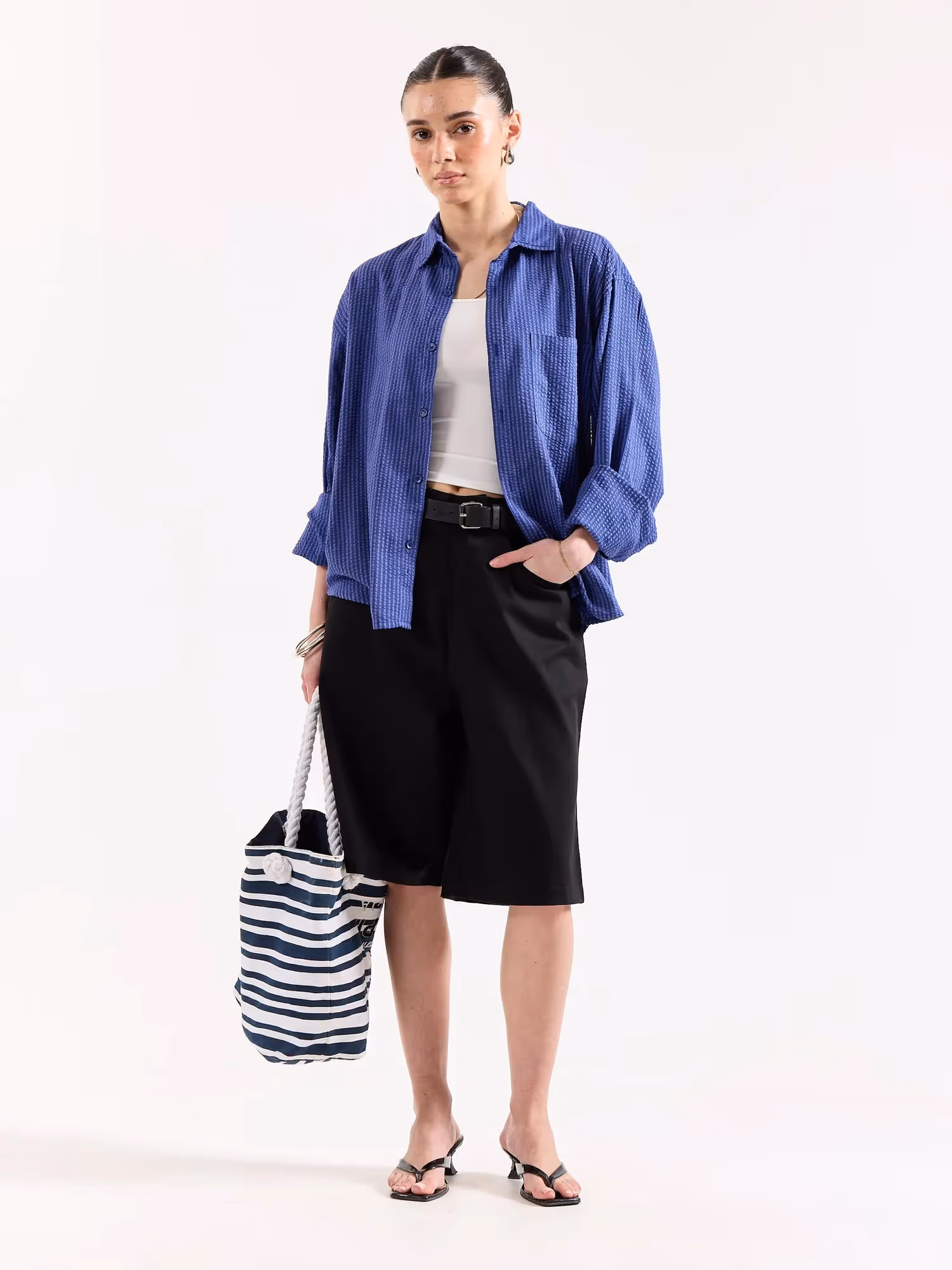 Royal Blue Seersucker Oversized Shirt image 2