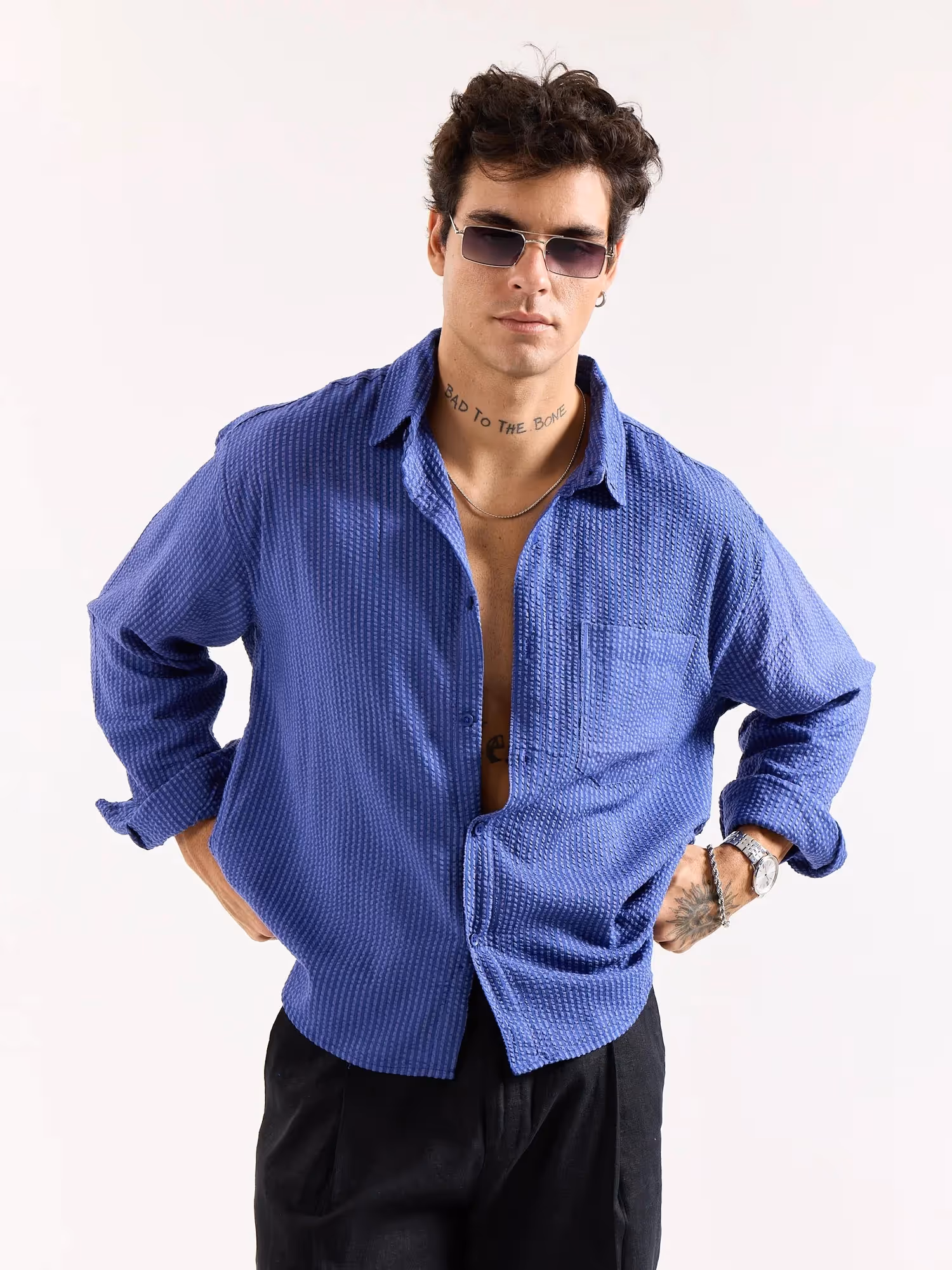 Royal Blue Seersucker Oversized Shirt image 3