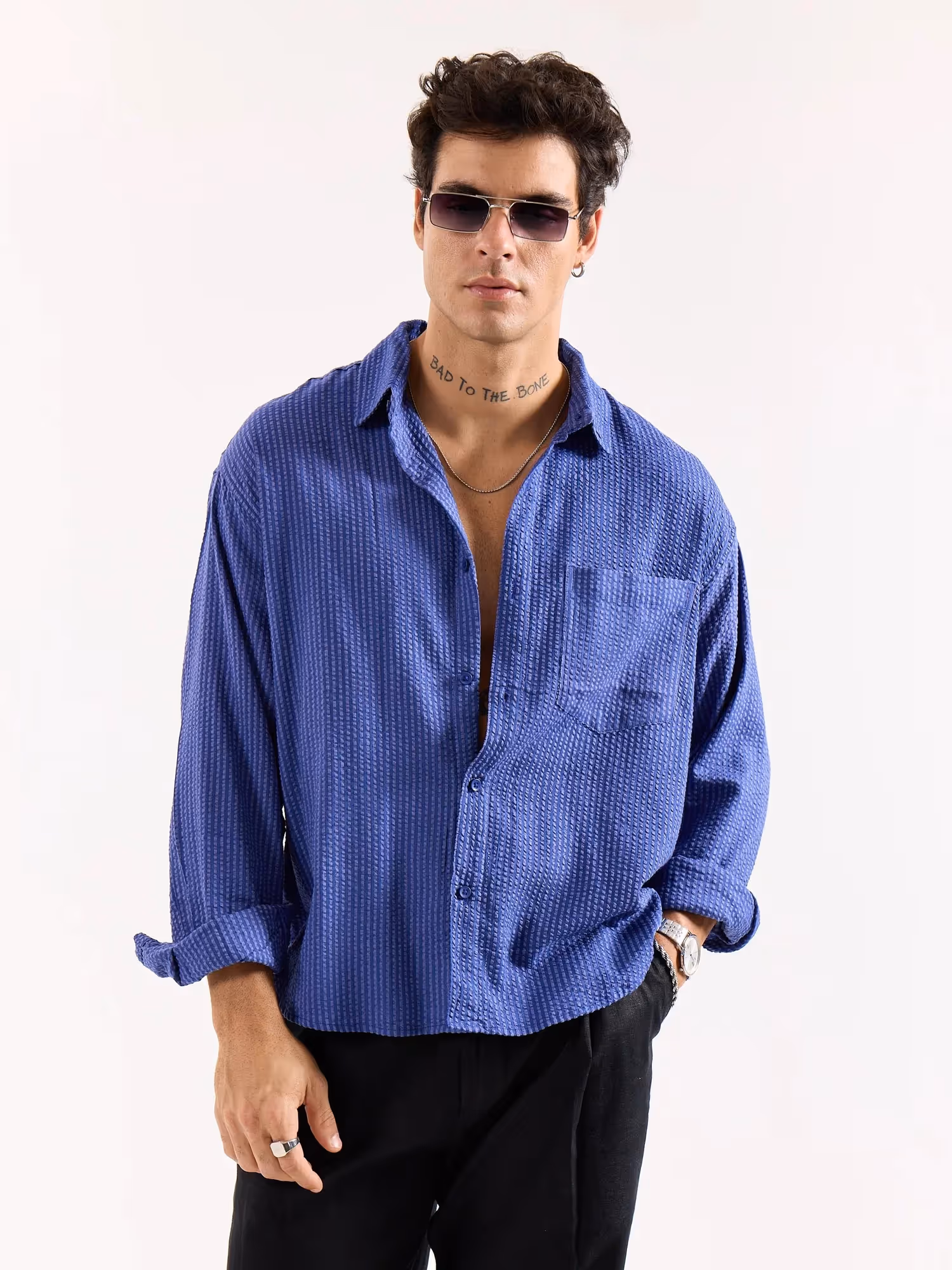 Royal Blue Seersucker Oversized Shirt image 5