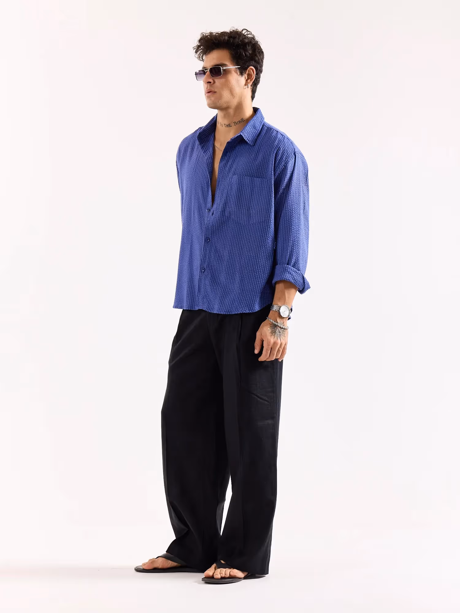 Royal Blue Seersucker Oversized Shirt image 6