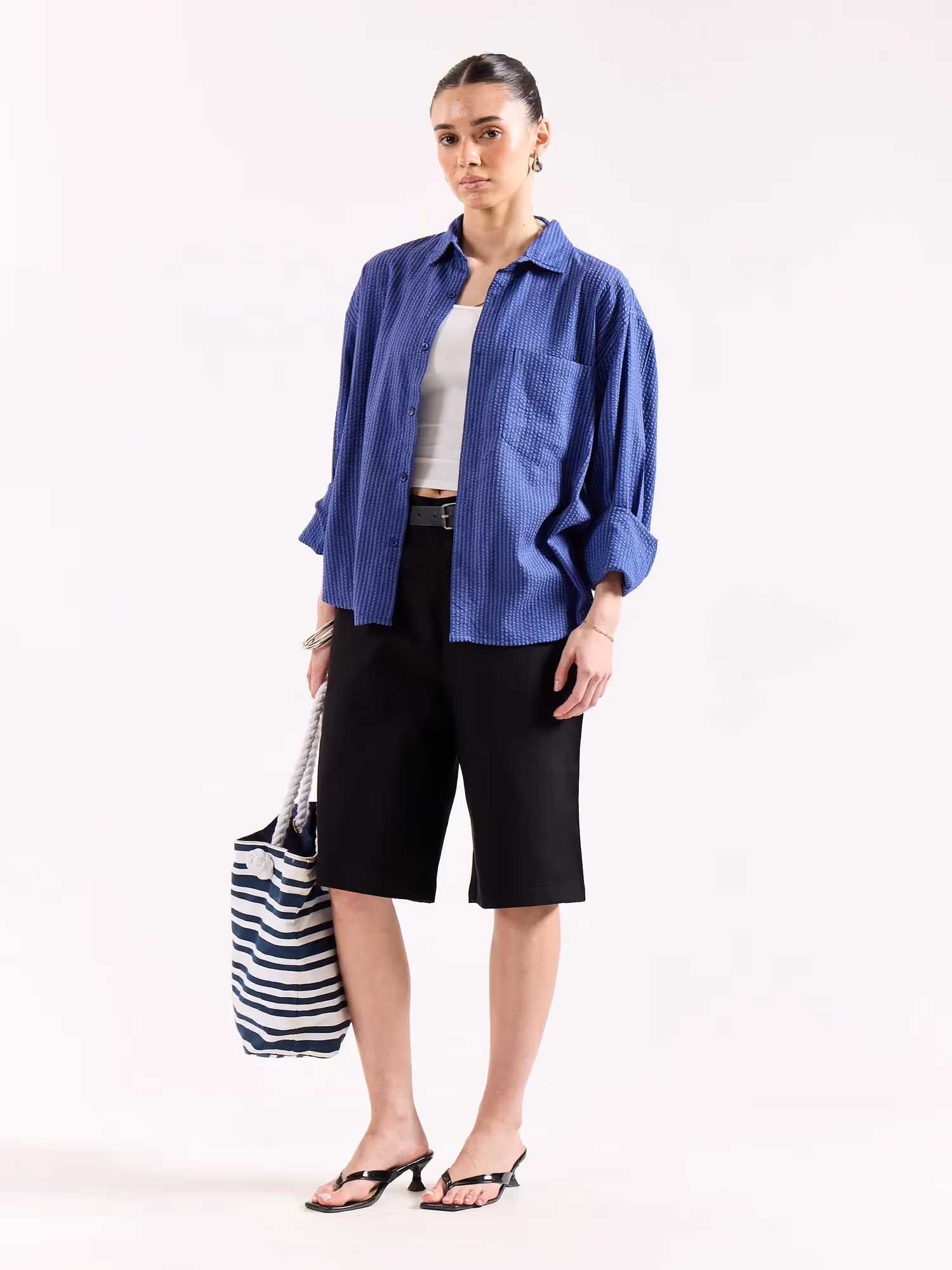 Royal Blue Seersucker Oversized Shirt image 7