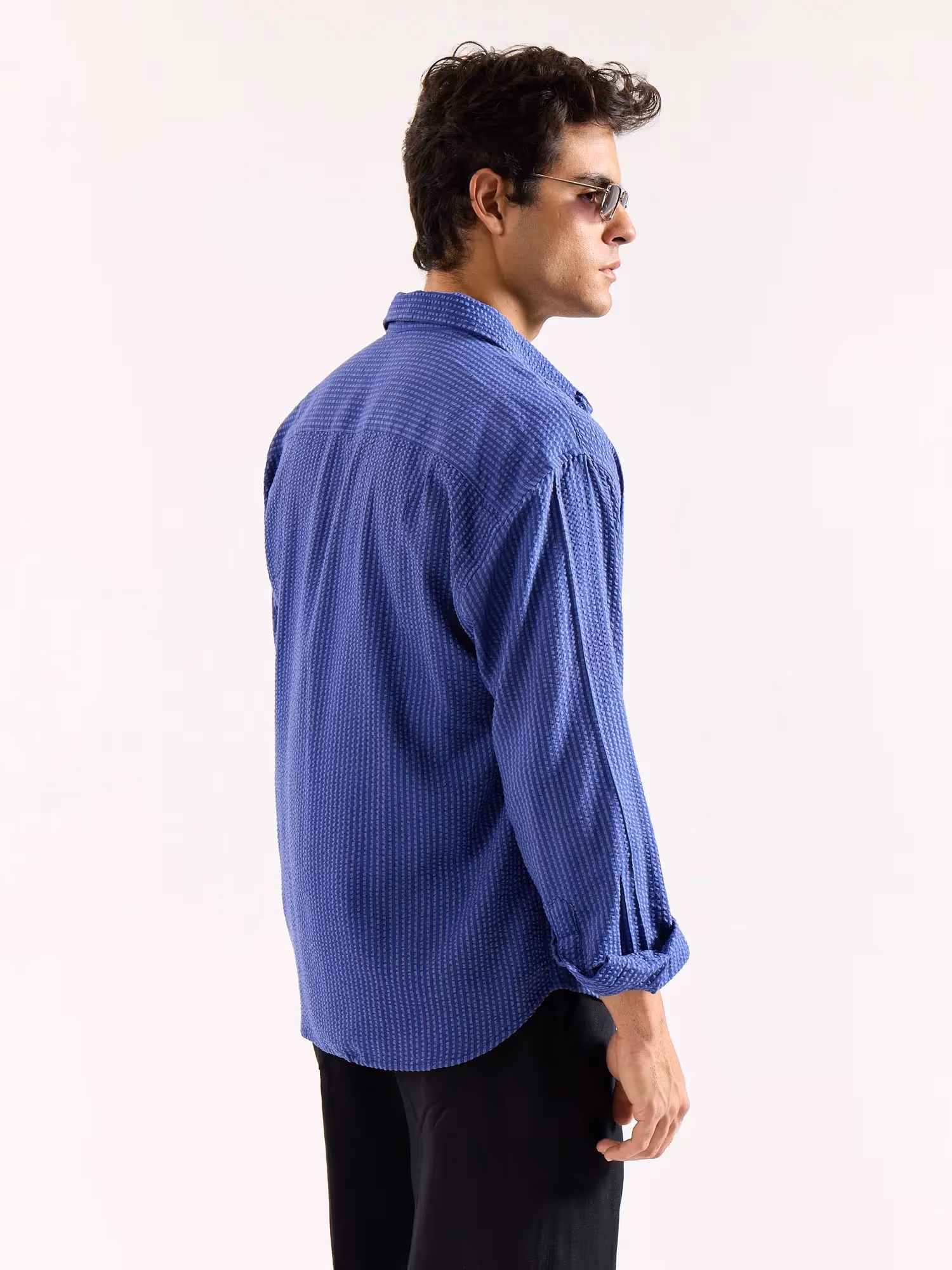 Royal Blue Seersucker Oversized Shirt image 8