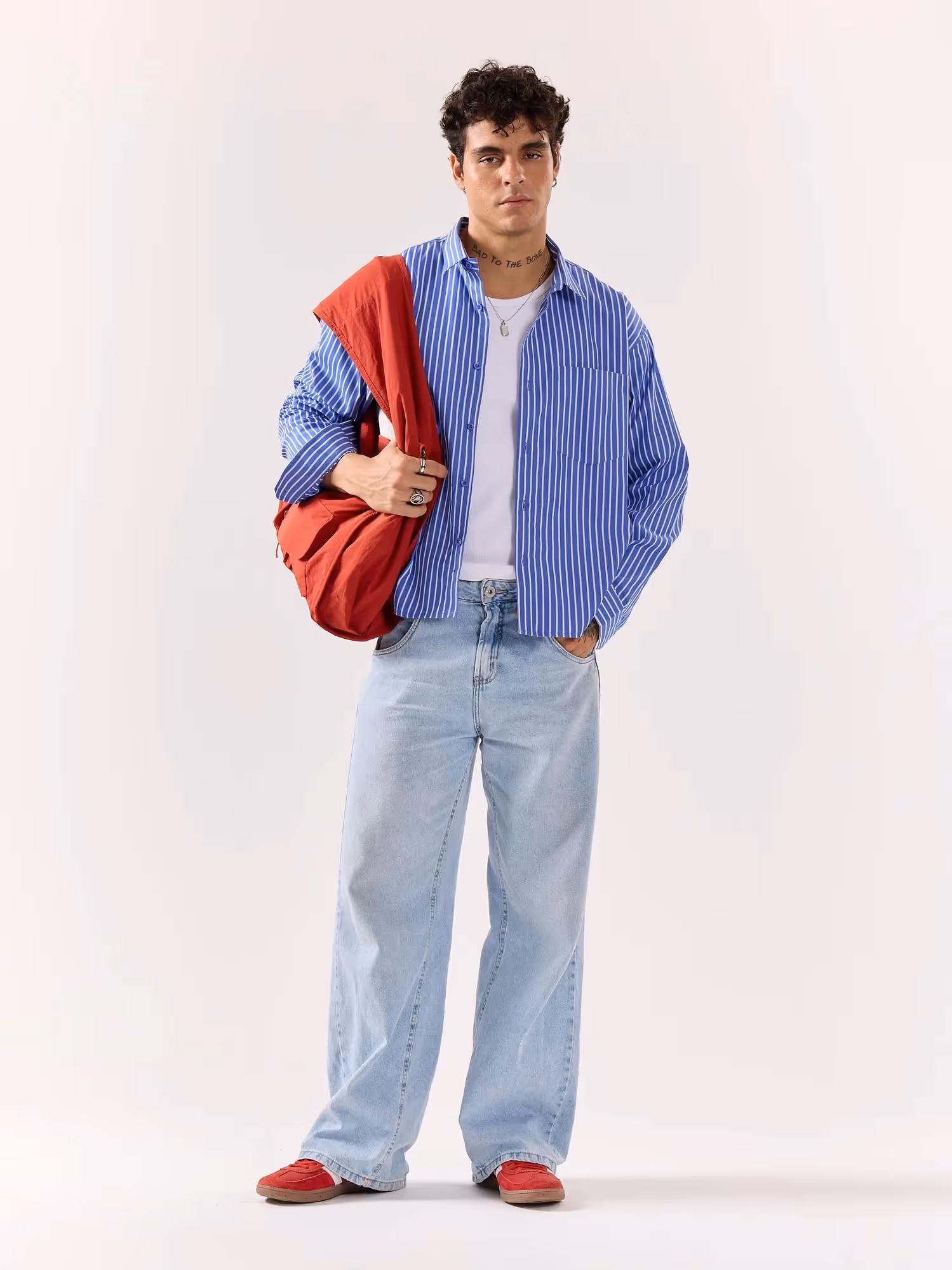 Royal Blue Striped Poplin Oversized Shirt image 1