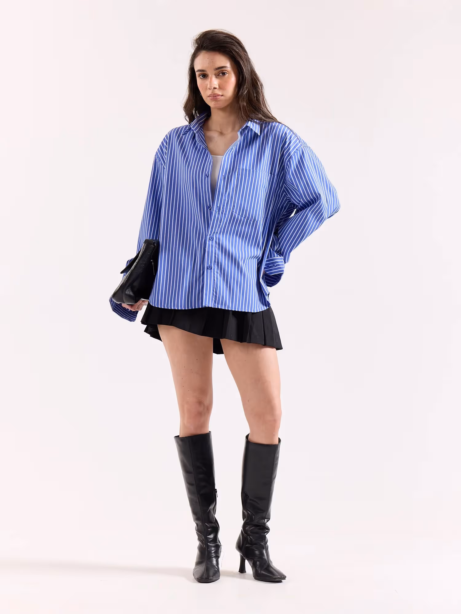 Royal Blue Striped Poplin Oversized Shirt image 2