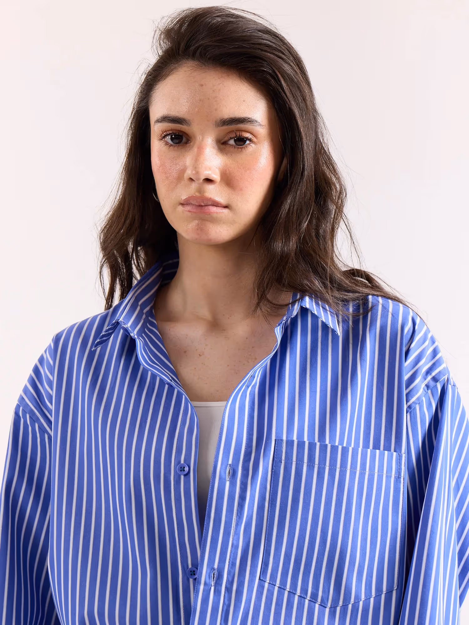 Royal Blue Striped Poplin Oversized Shirt image 5