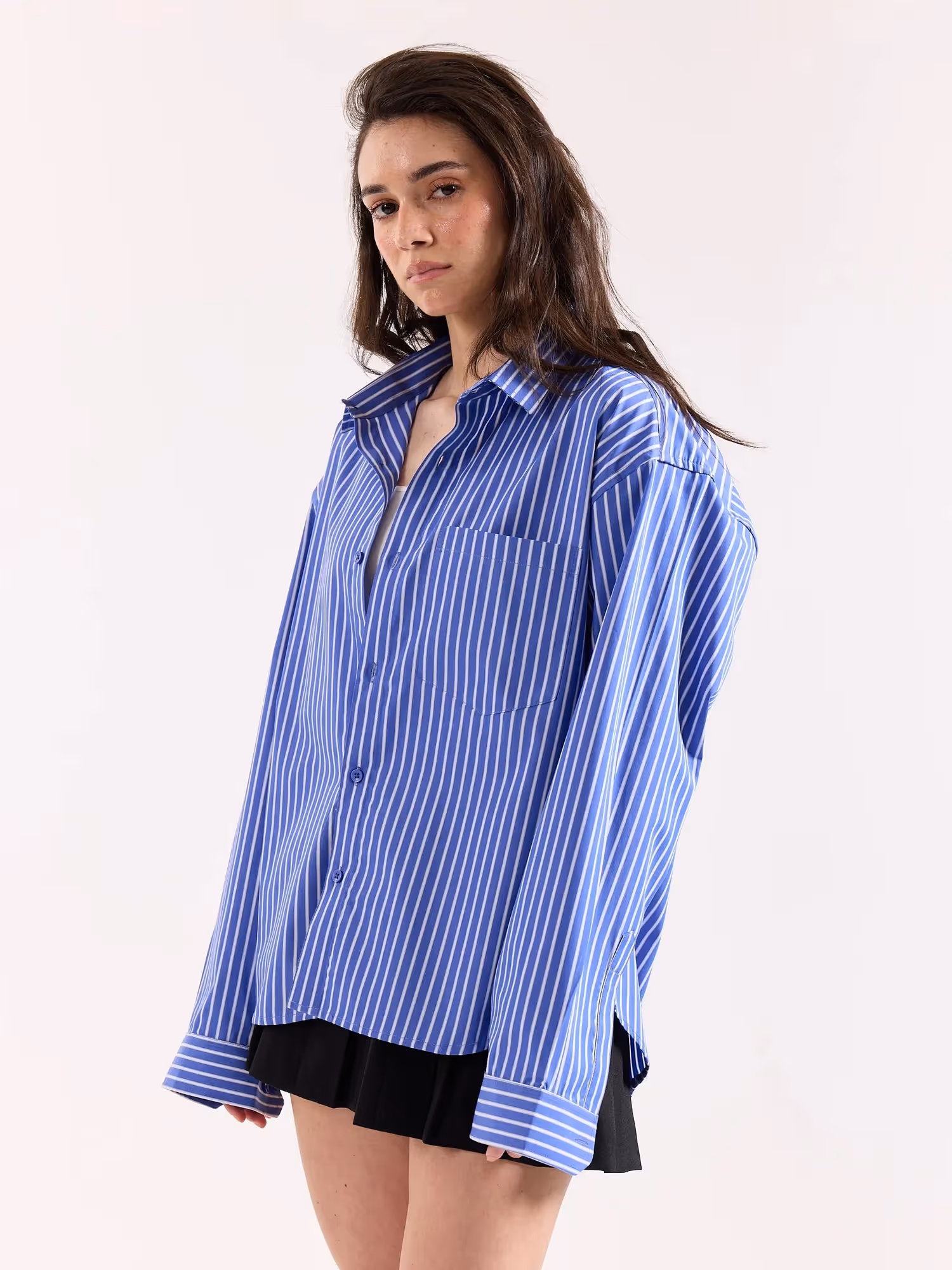 Royal Blue Striped Poplin Oversized Shirt image 7
