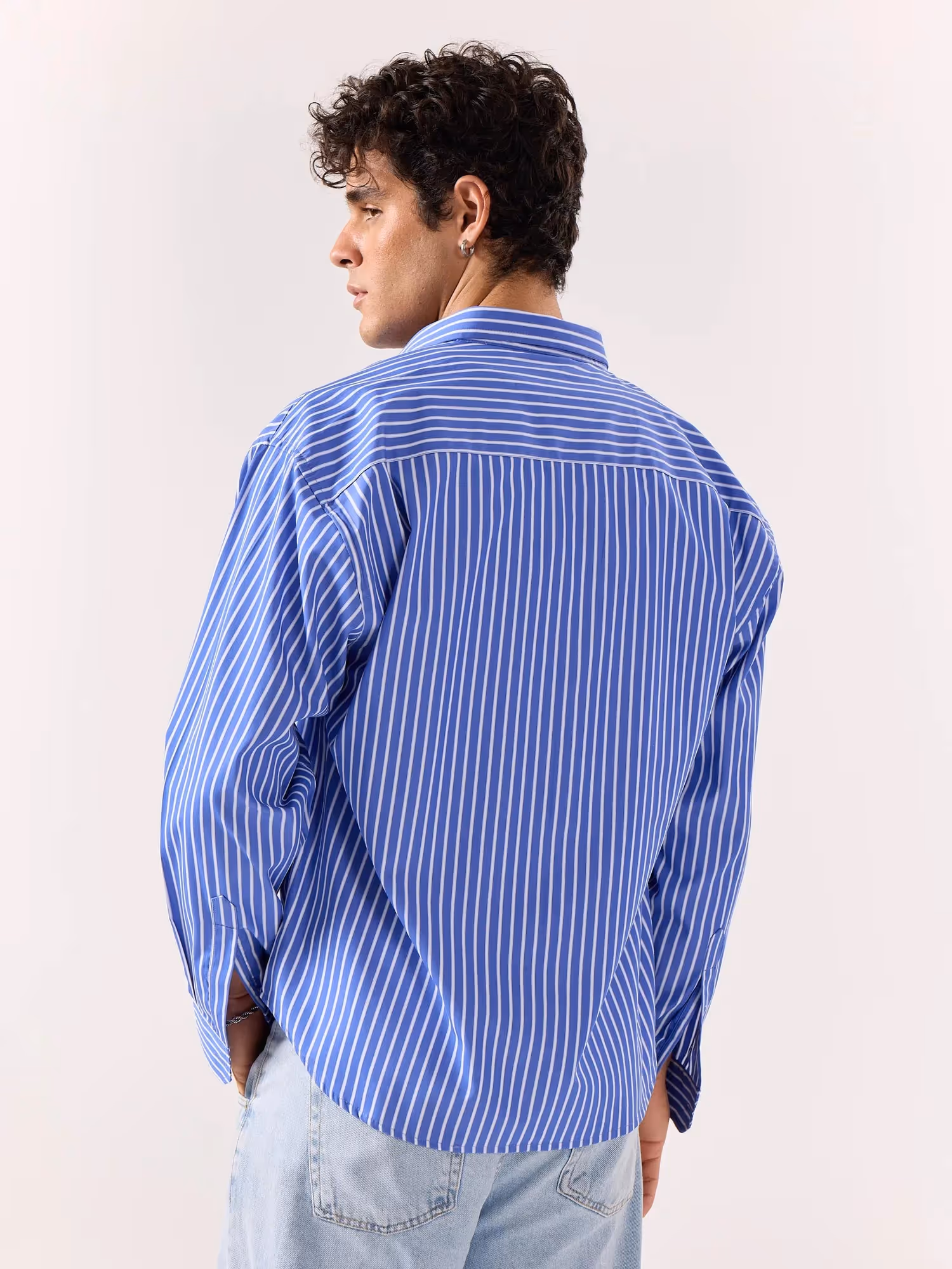 Royal Blue Striped Poplin Oversized Shirt image 8