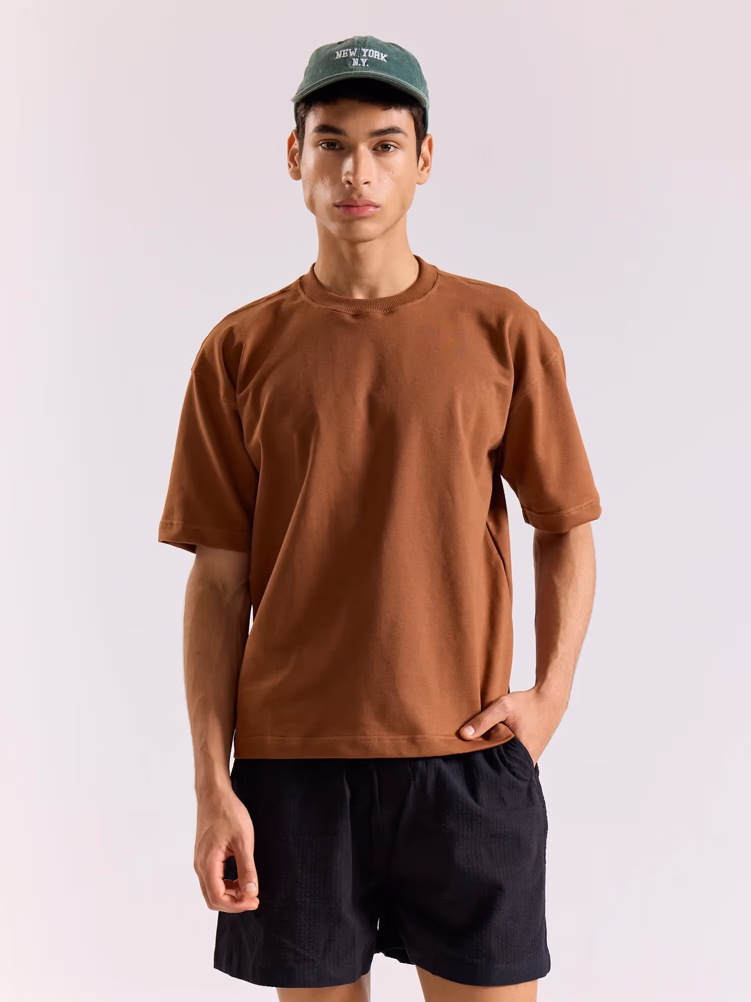Russet Brown Loose Fit Cropped T-Shirt image 3