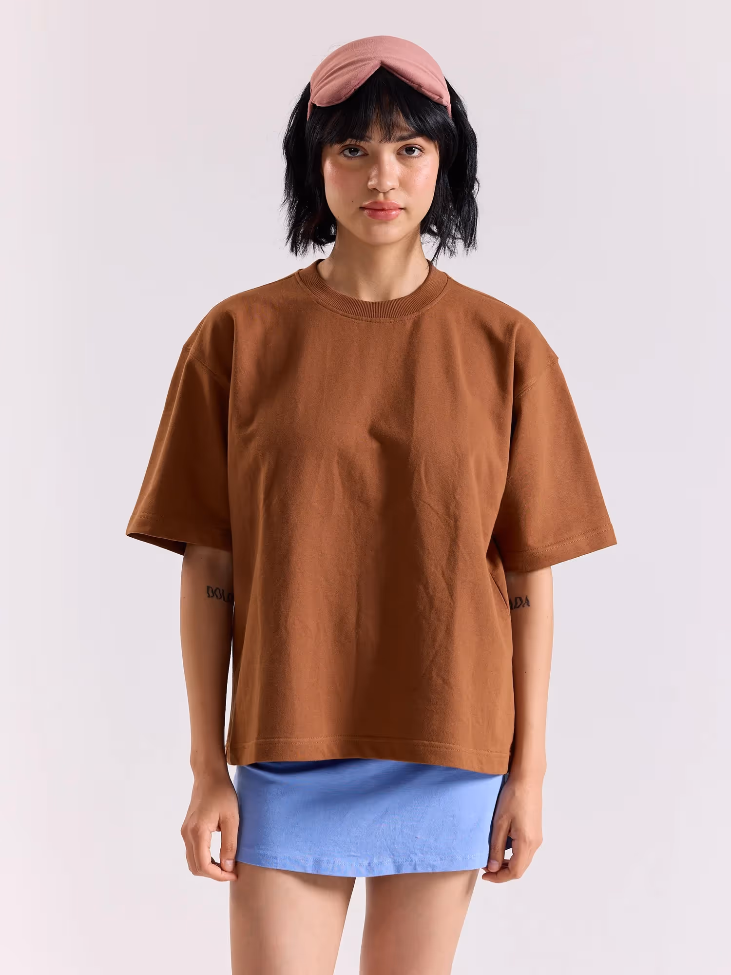 Russet Brown Loose Fit Cropped T-Shirt image 4