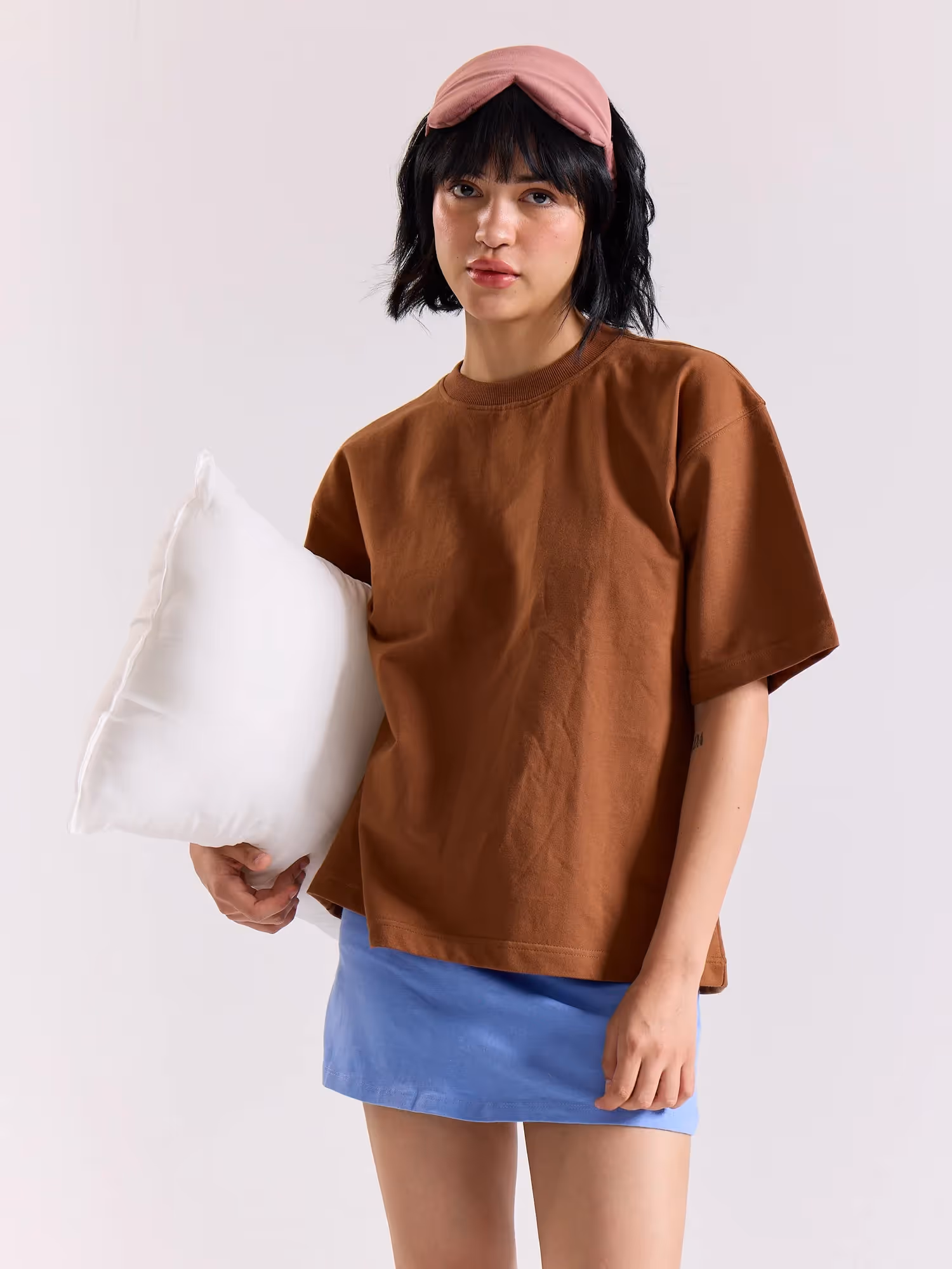 Russet Brown Loose Fit Cropped T-Shirt image 6