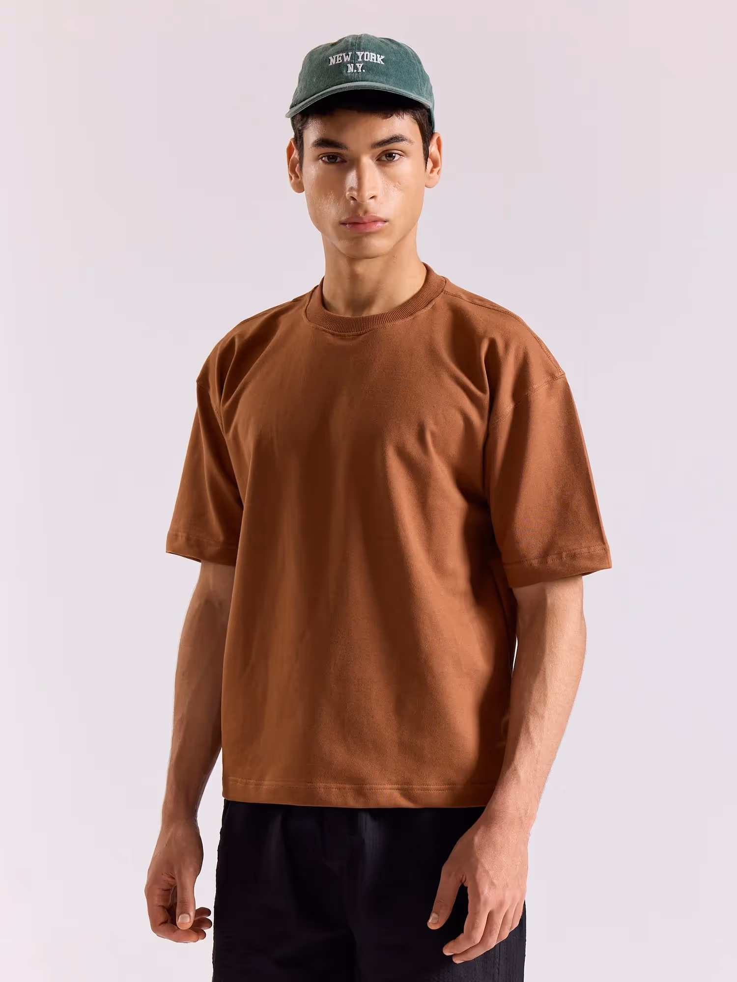 Russet Brown Loose Fit Cropped T-Shirt image 7